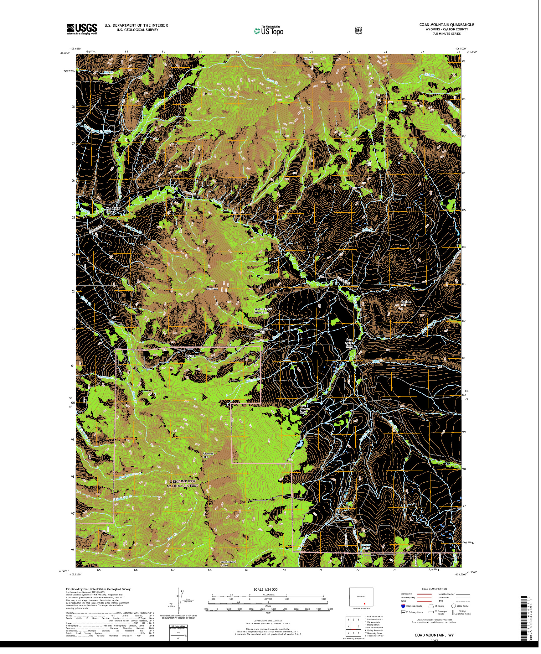 USGS US TOPO 7.5-MINUTE MAP FOR COAD MOUNTAIN, WY 2017