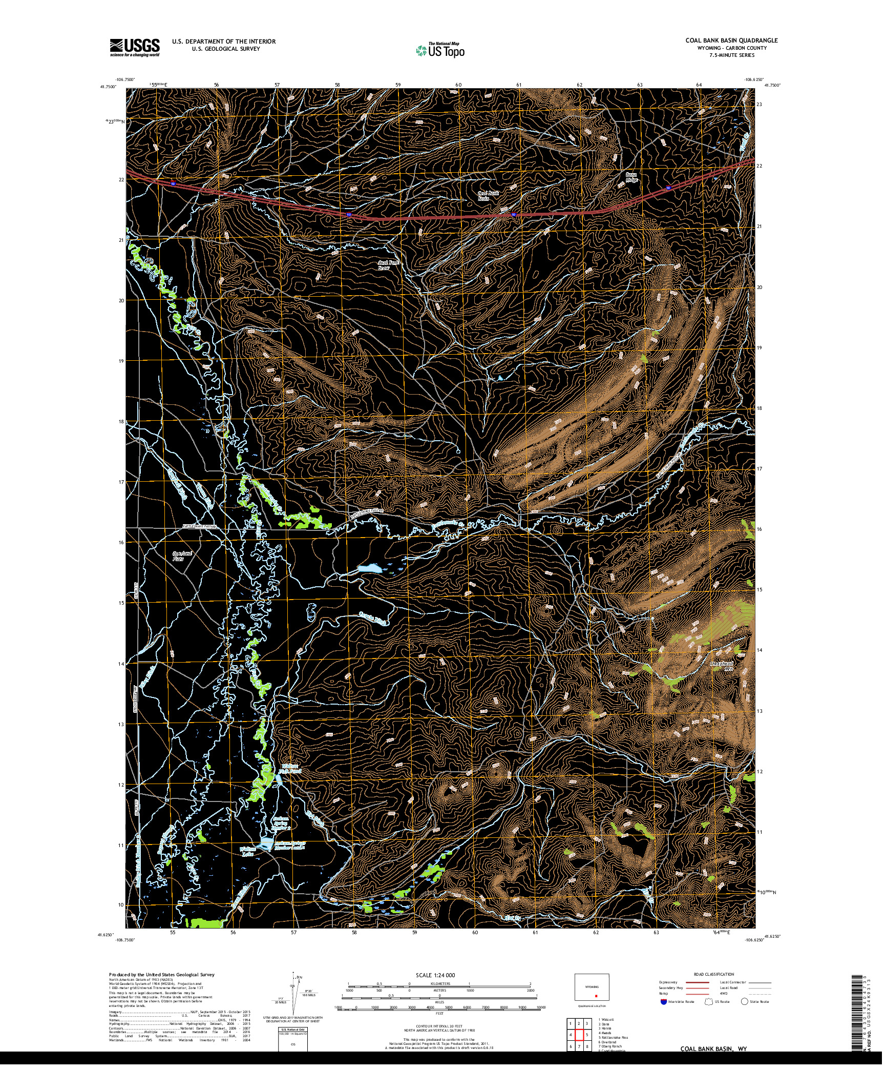 USGS US TOPO 7.5-MINUTE MAP FOR COAL BANK BASIN, WY 2017