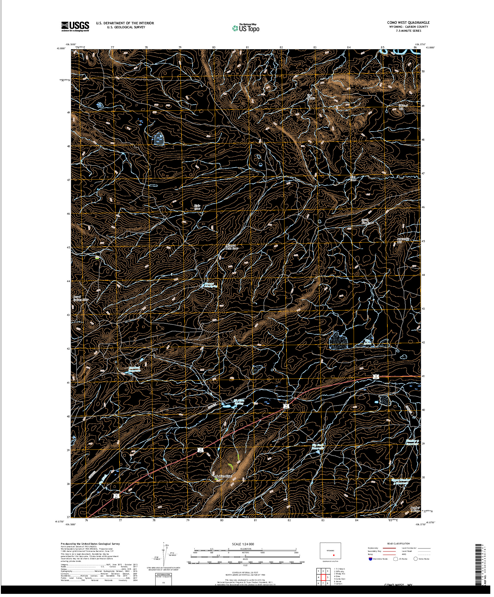 USGS US TOPO 7.5-MINUTE MAP FOR COMO WEST, WY 2017