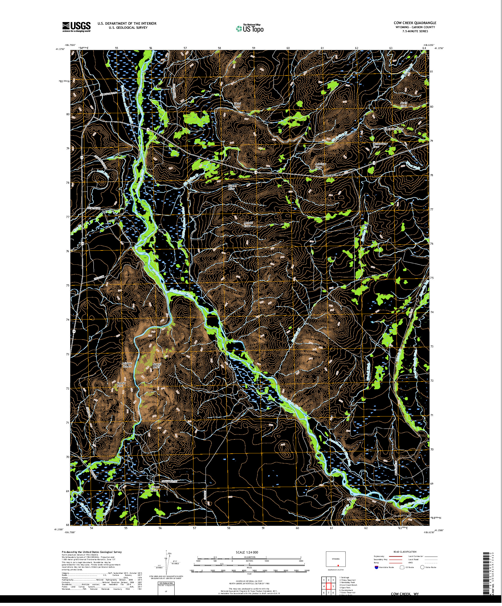 USGS US TOPO 7.5-MINUTE MAP FOR COW CREEK, WY 2017