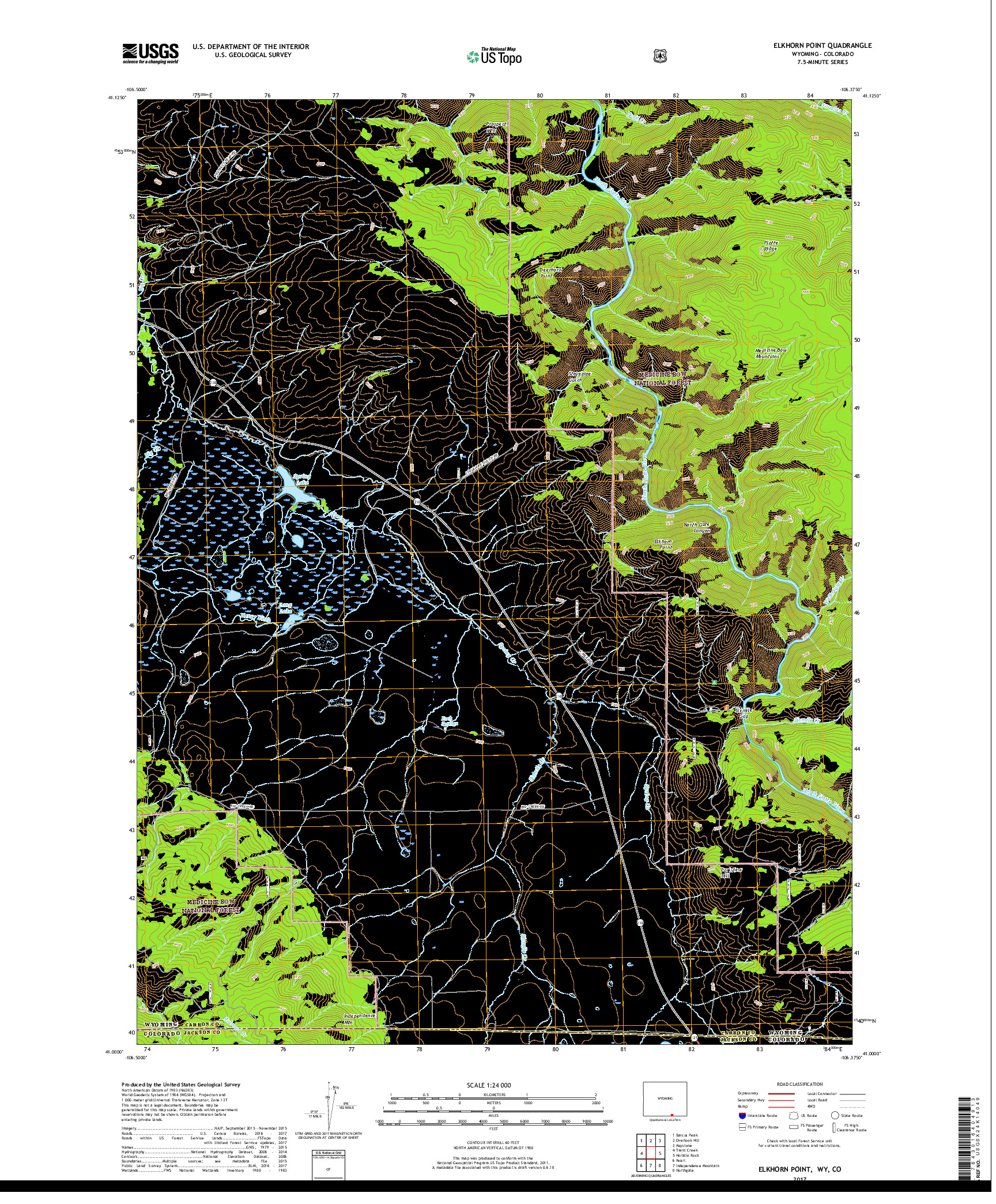 USGS US TOPO 7.5-MINUTE MAP FOR ELKHORN POINT, WY,CO 2017