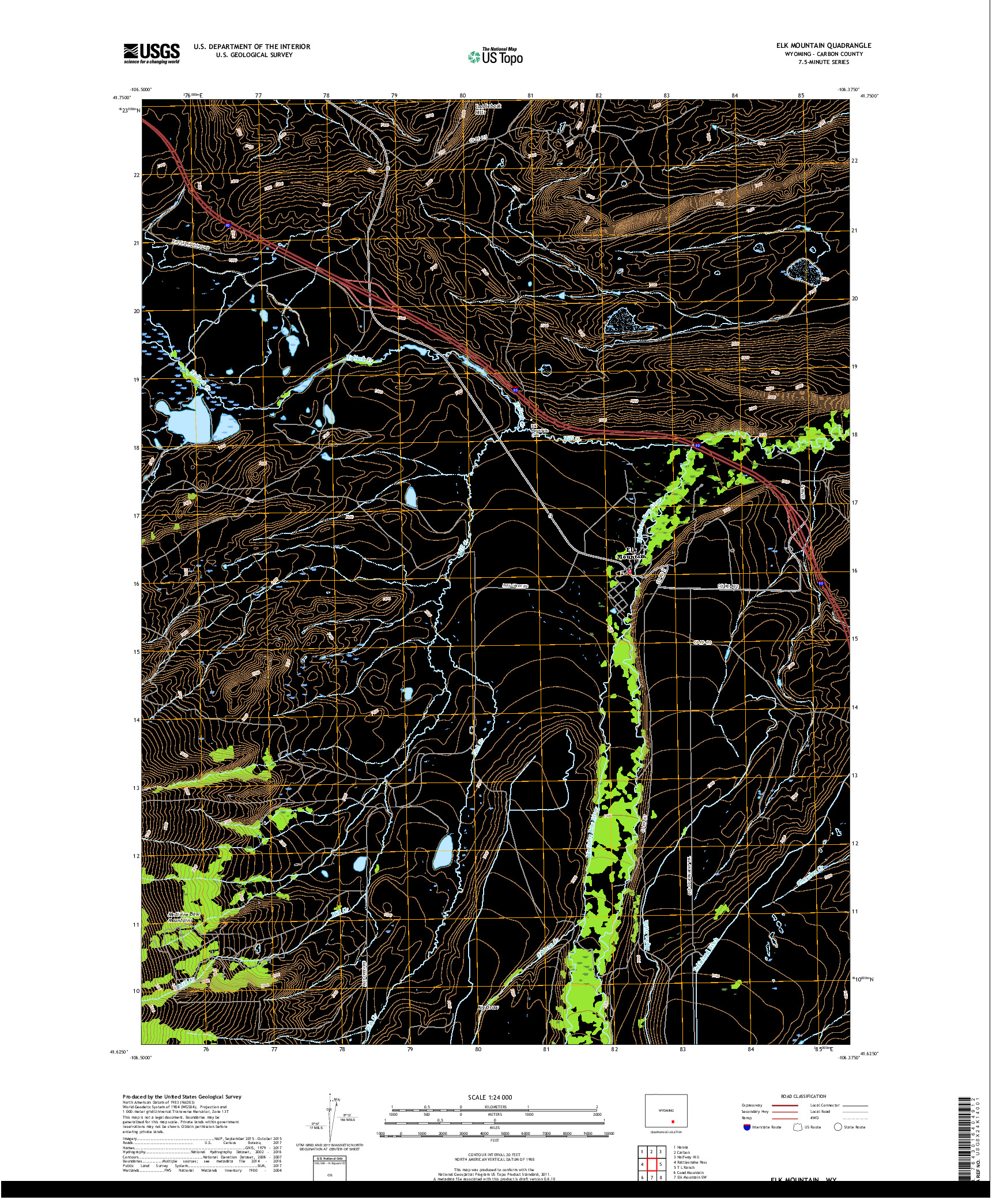 USGS US TOPO 7.5-MINUTE MAP FOR ELK MOUNTAIN, WY 2017