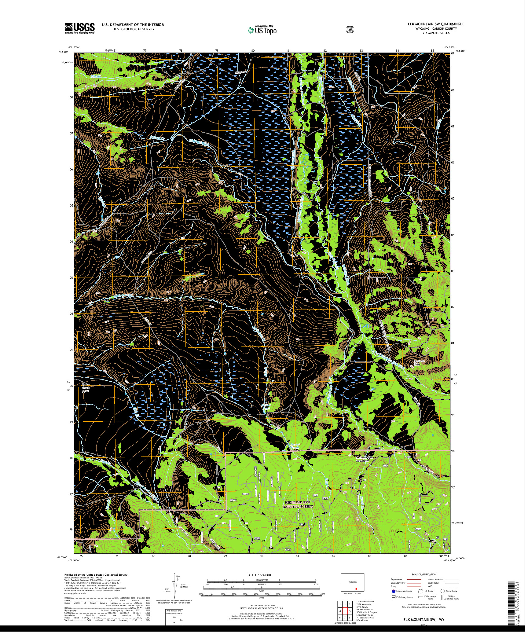 USGS US TOPO 7.5-MINUTE MAP FOR ELK MOUNTAIN SW, WY 2017