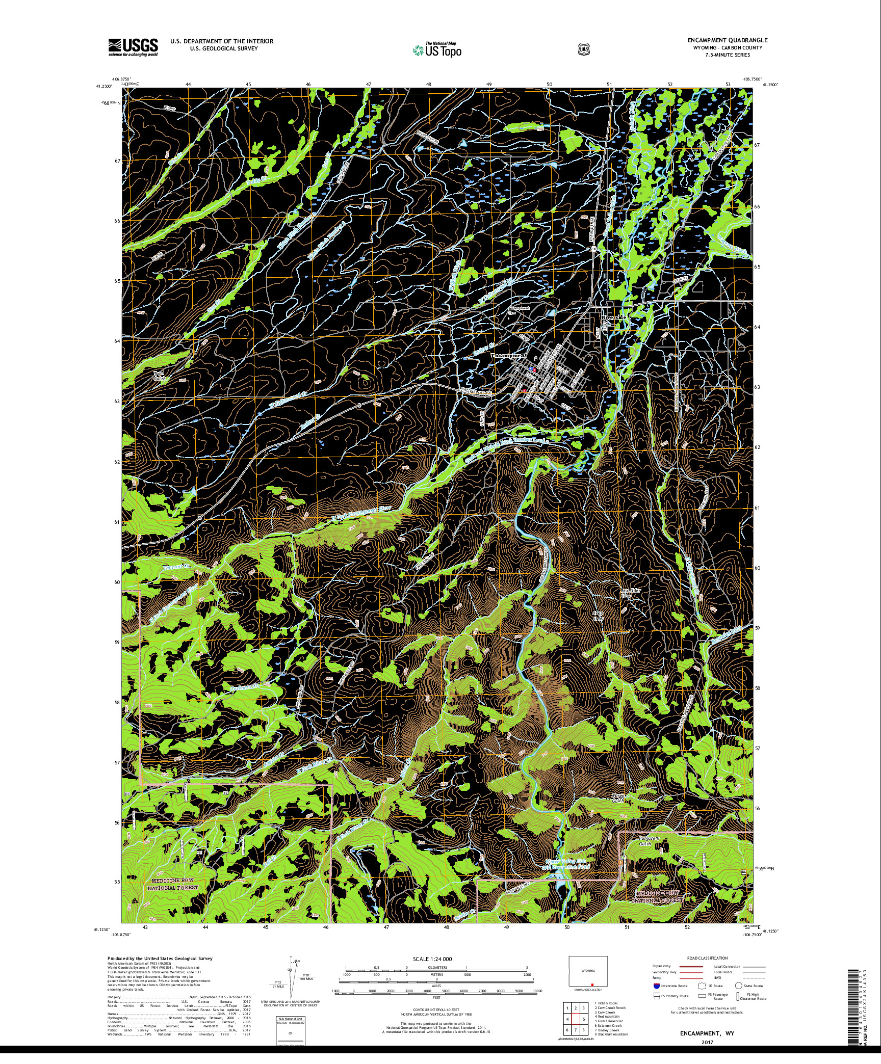 USGS US TOPO 7.5-MINUTE MAP FOR ENCAMPMENT, WY 2017