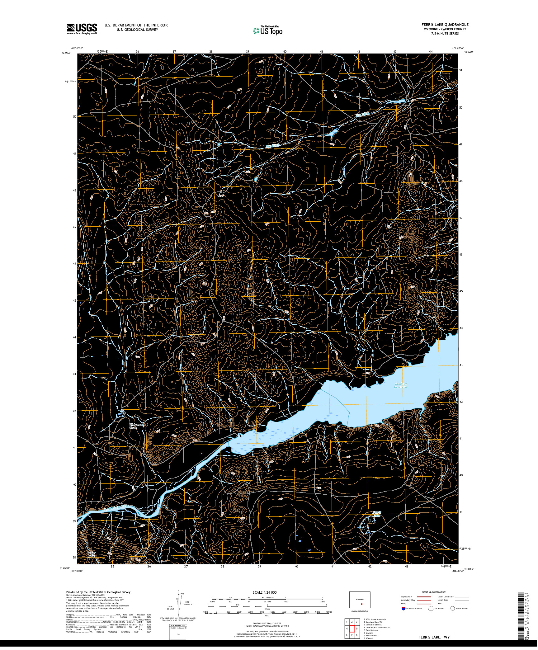 USGS US TOPO 7.5-MINUTE MAP FOR FERRIS LAKE, WY 2017