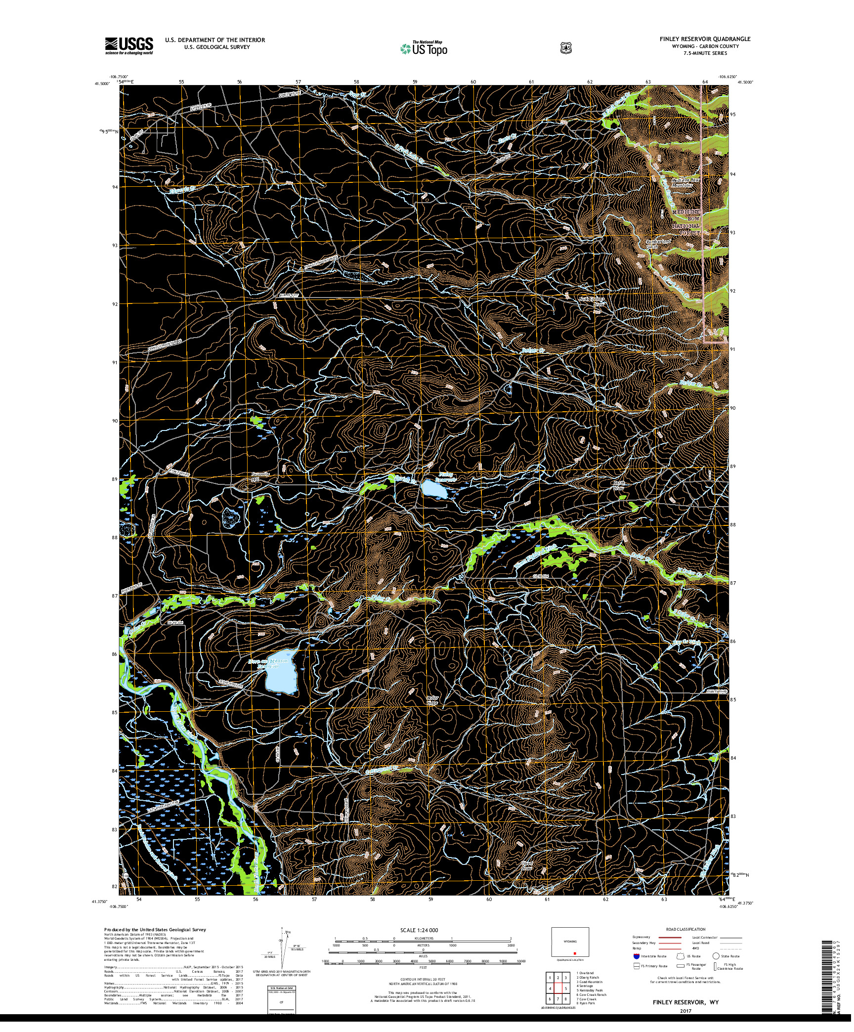 USGS US TOPO 7.5-MINUTE MAP FOR FINLEY RESERVOIR, WY 2017