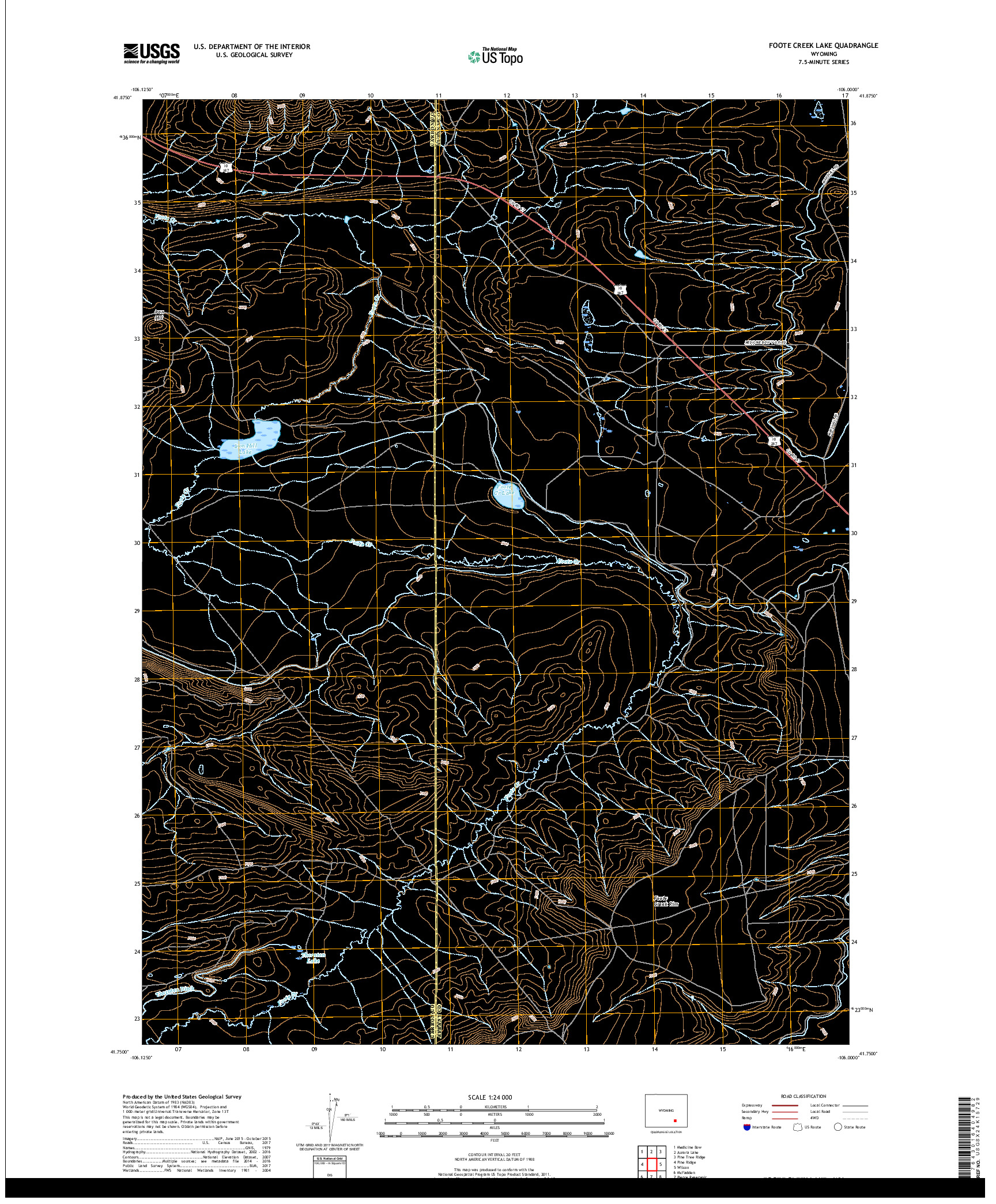 USGS US TOPO 7.5-MINUTE MAP FOR FOOTE CREEK LAKE, WY 2017