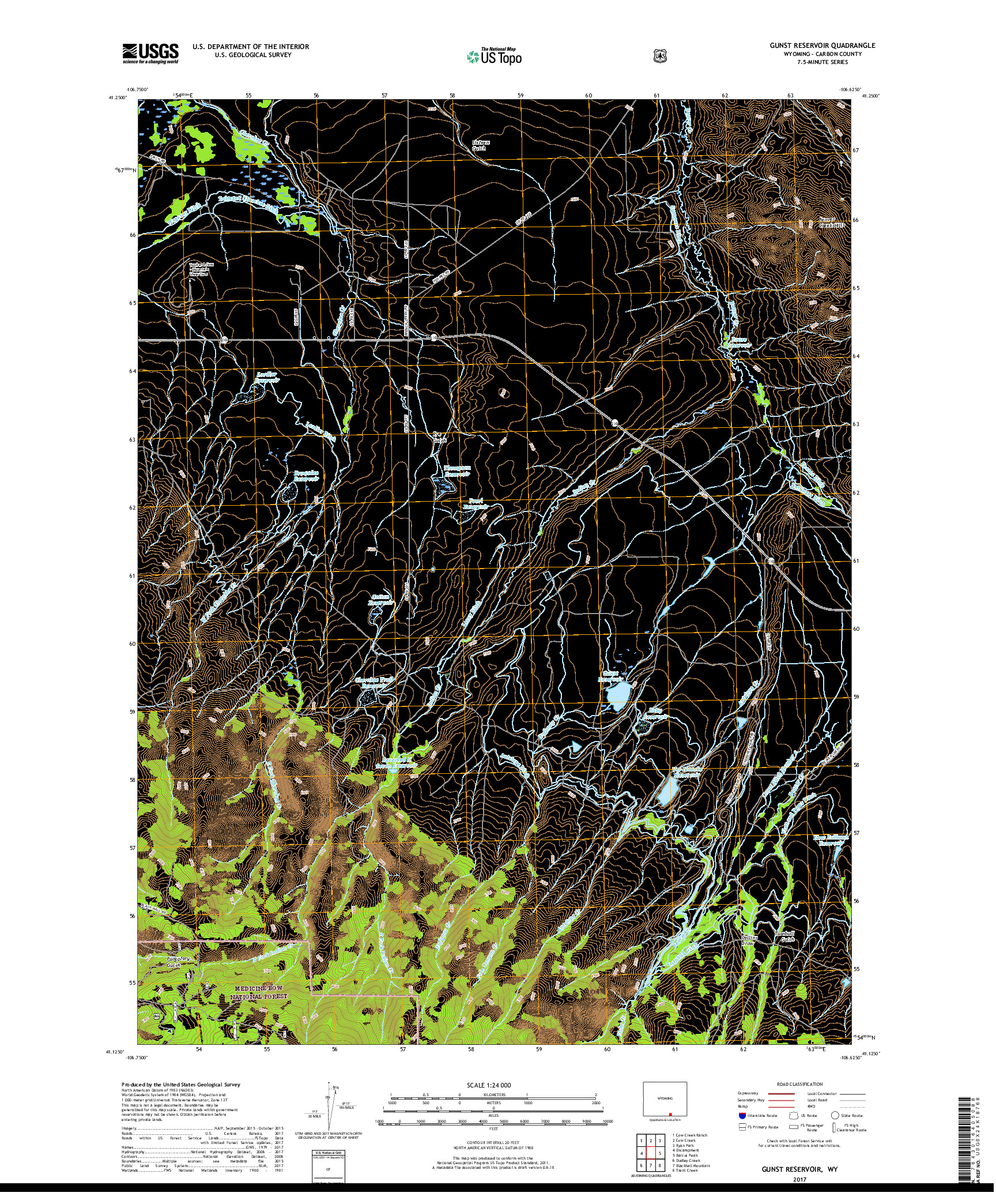 USGS US TOPO 7.5-MINUTE MAP FOR GUNST RESERVOIR, WY 2017
