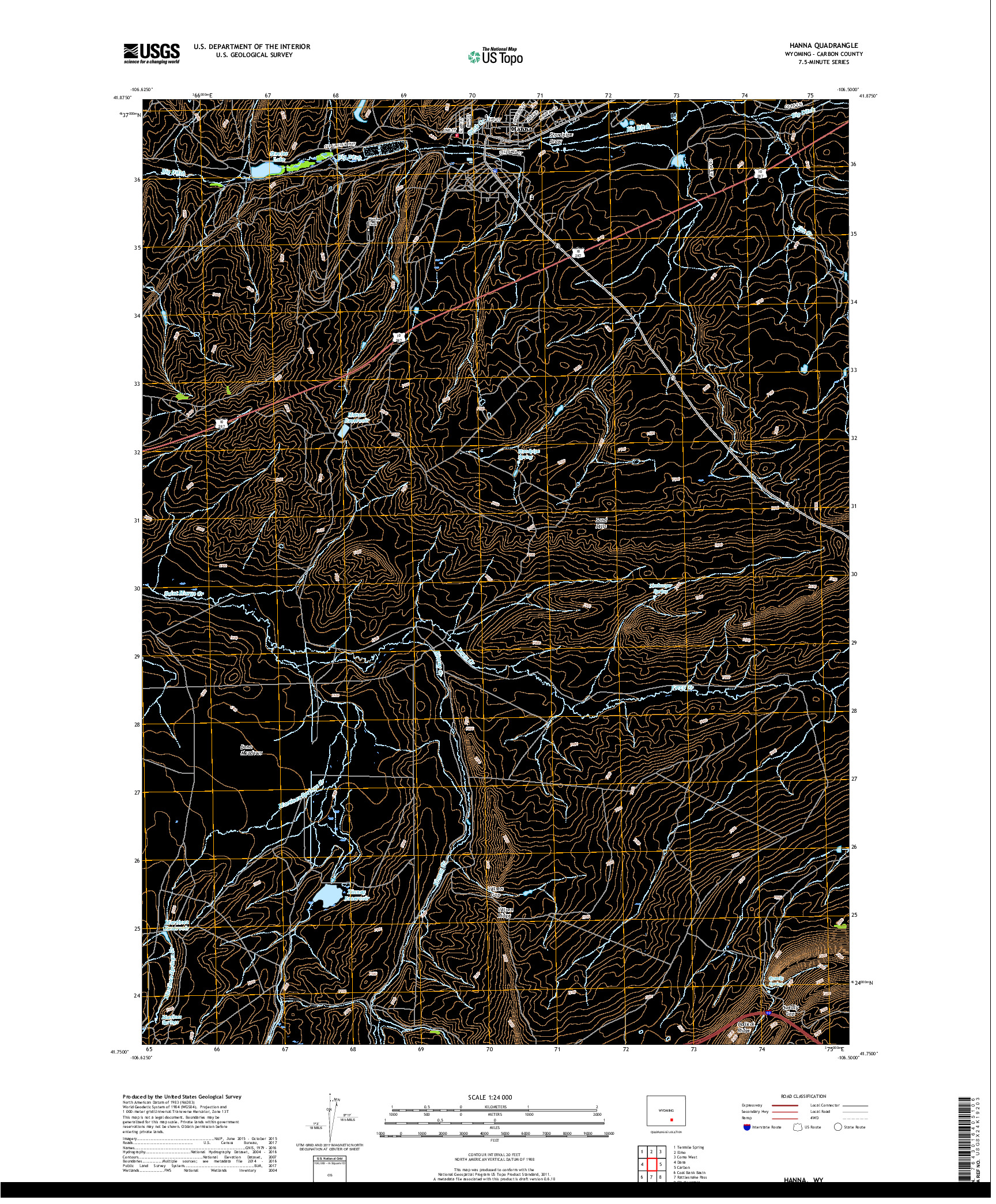 USGS US TOPO 7.5-MINUTE MAP FOR HANNA, WY 2017