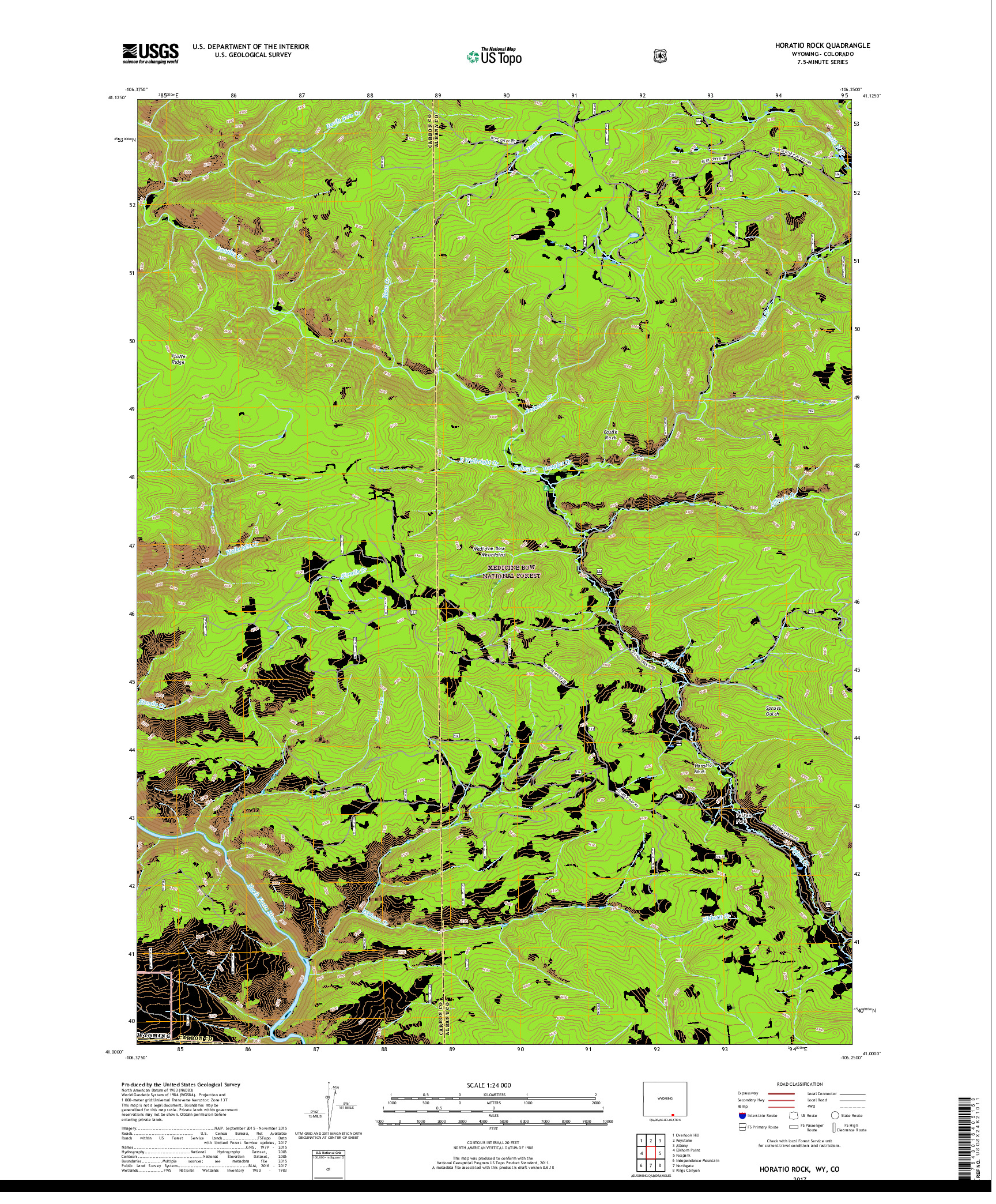 USGS US TOPO 7.5-MINUTE MAP FOR HORATIO ROCK, WY,CO 2017
