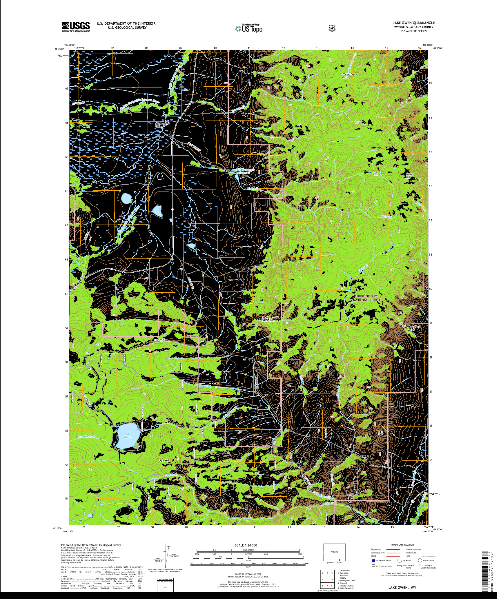 USGS US TOPO 7.5-MINUTE MAP FOR LAKE OWEN, WY 2017