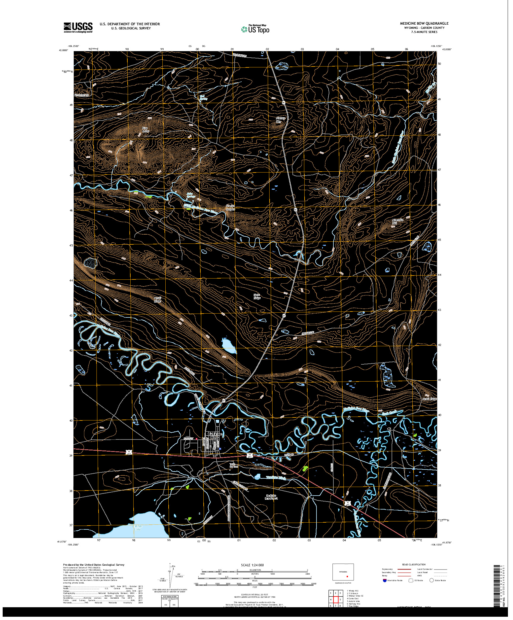 USGS US TOPO 7.5-MINUTE MAP FOR MEDICINE BOW, WY 2017
