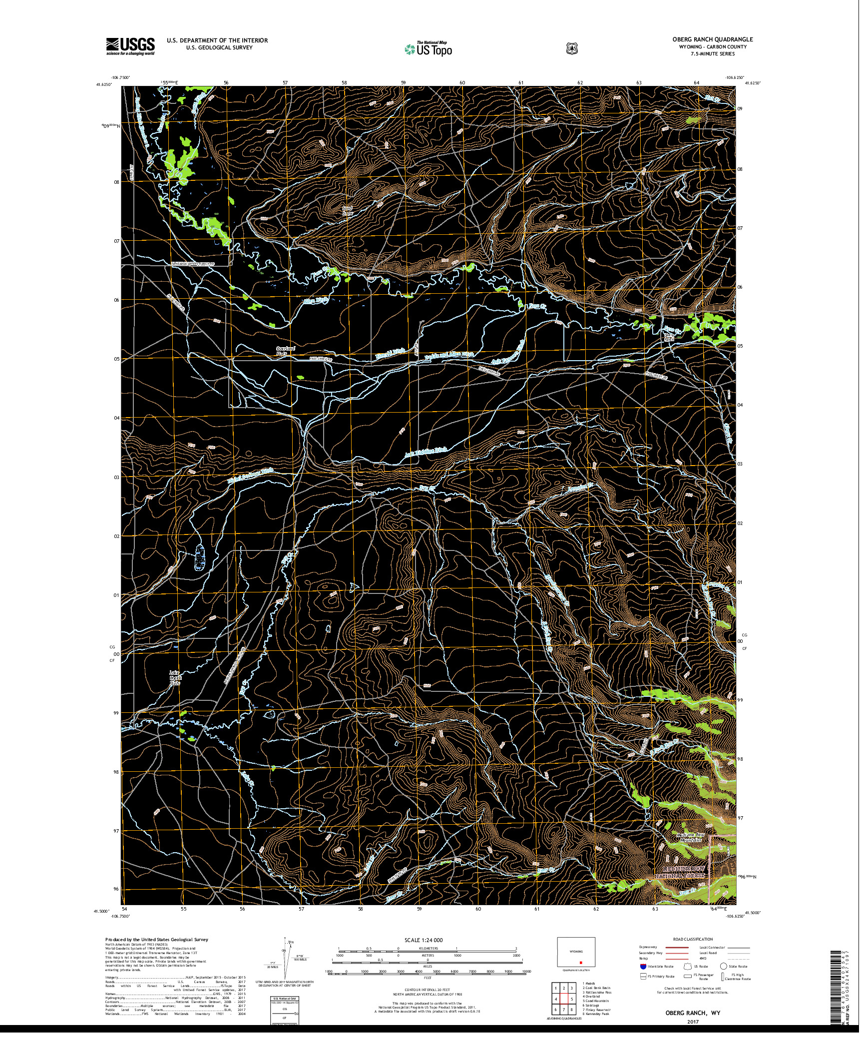 USGS US TOPO 7.5-MINUTE MAP FOR OBERG RANCH, WY 2017