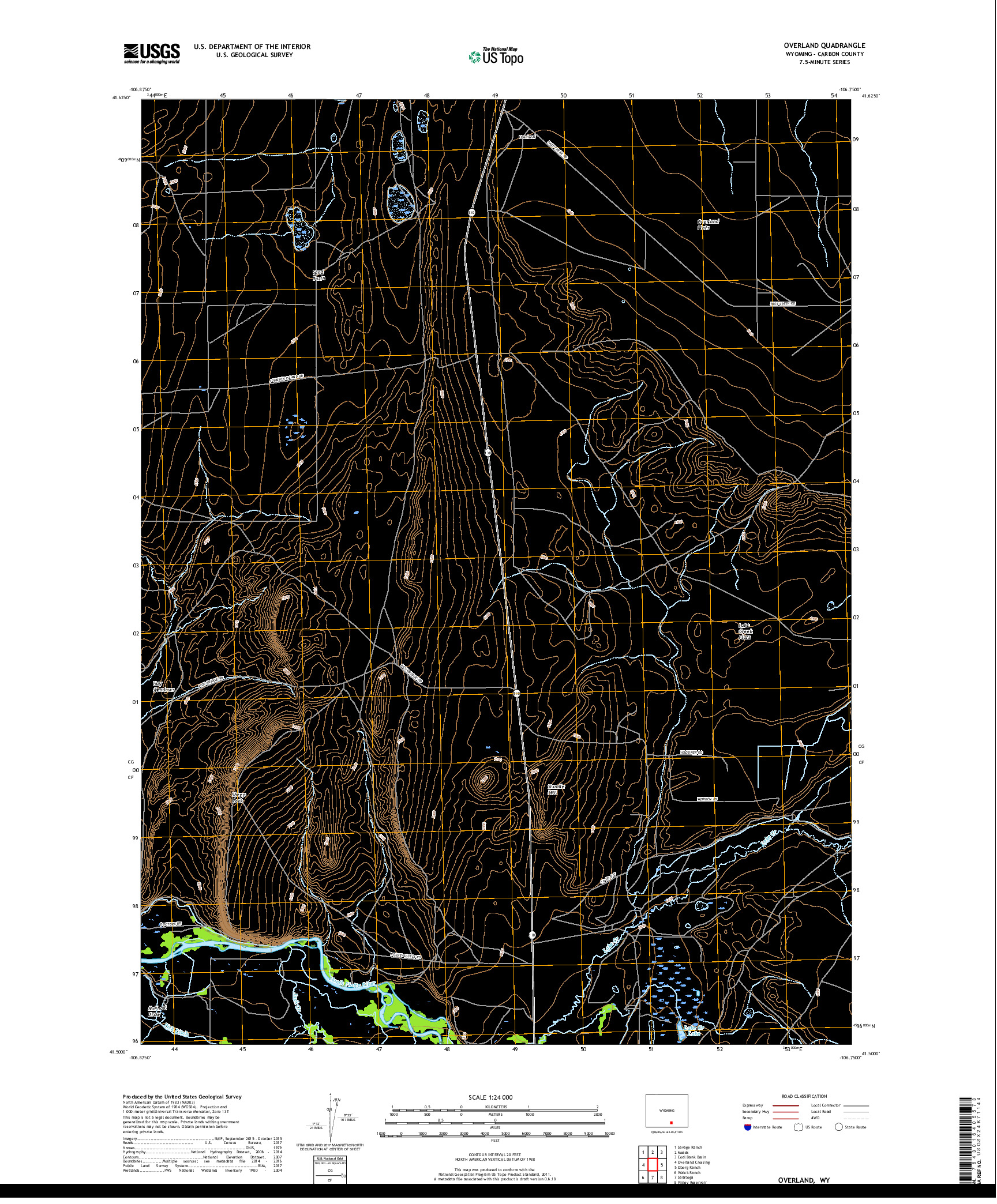 USGS US TOPO 7.5-MINUTE MAP FOR OVERLAND, WY 2017