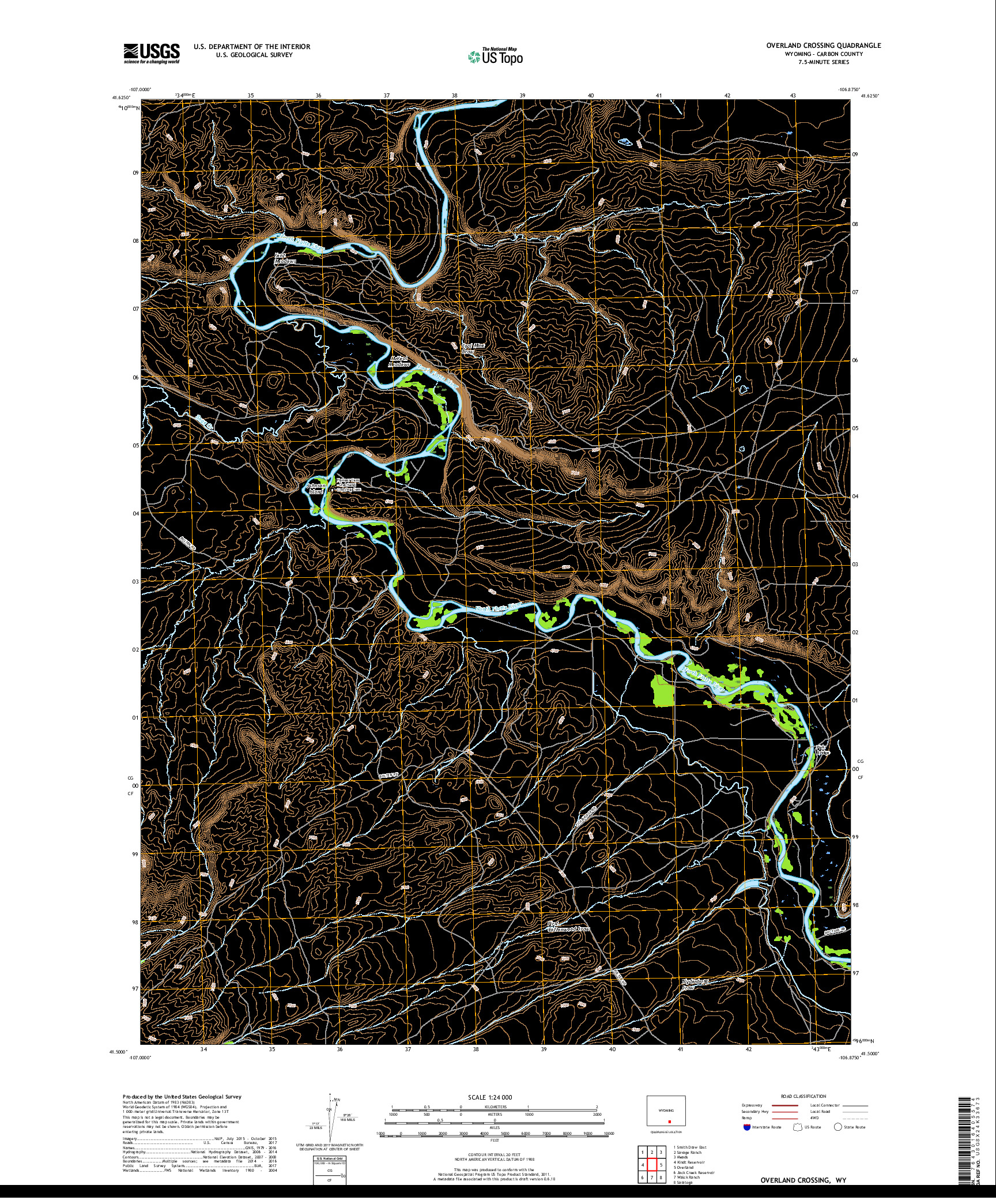 USGS US TOPO 7.5-MINUTE MAP FOR OVERLAND CROSSING, WY 2017