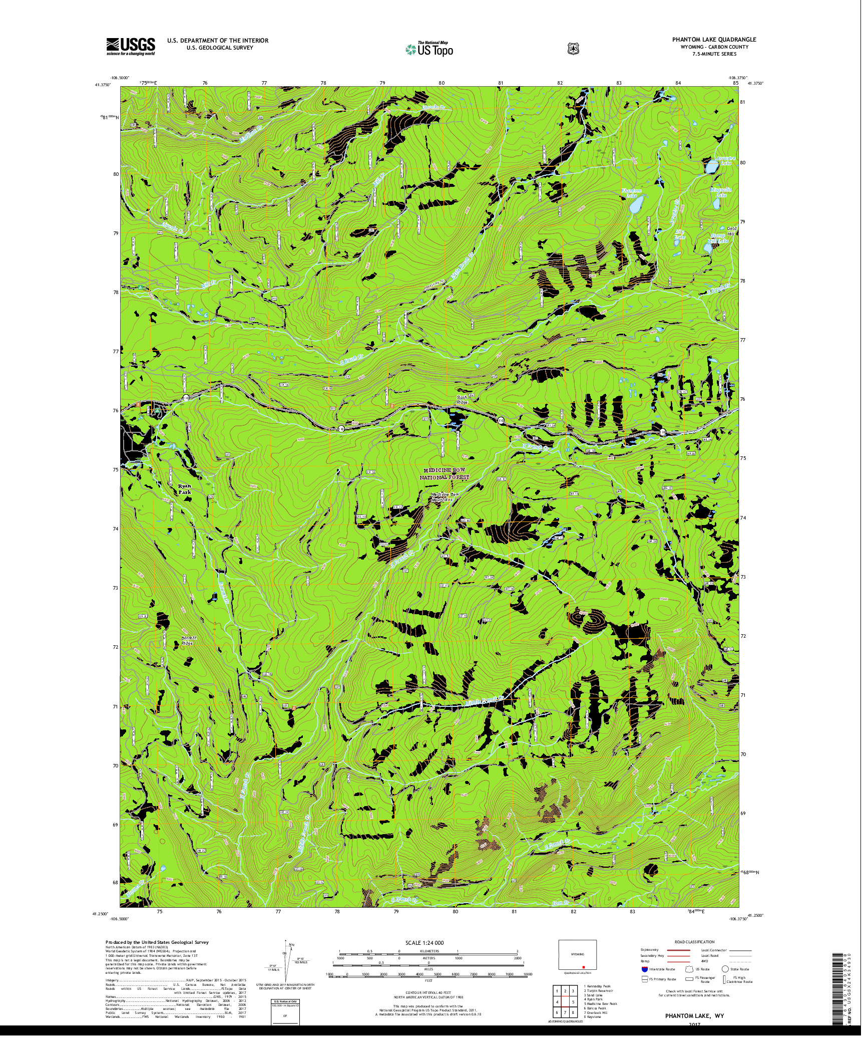 USGS US TOPO 7.5-MINUTE MAP FOR PHANTOM LAKE, WY 2017