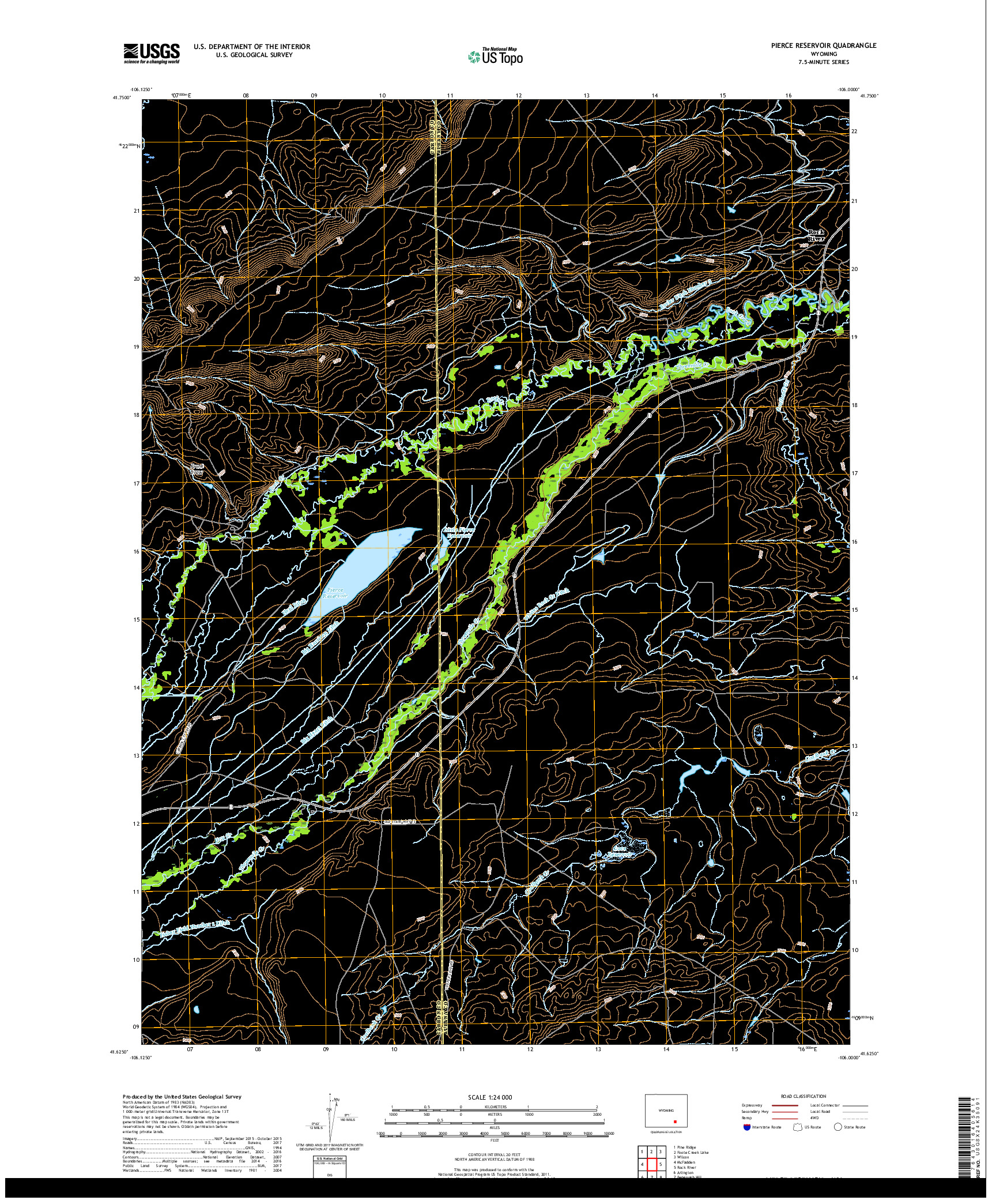 USGS US TOPO 7.5-MINUTE MAP FOR PIERCE RESERVOIR, WY 2017