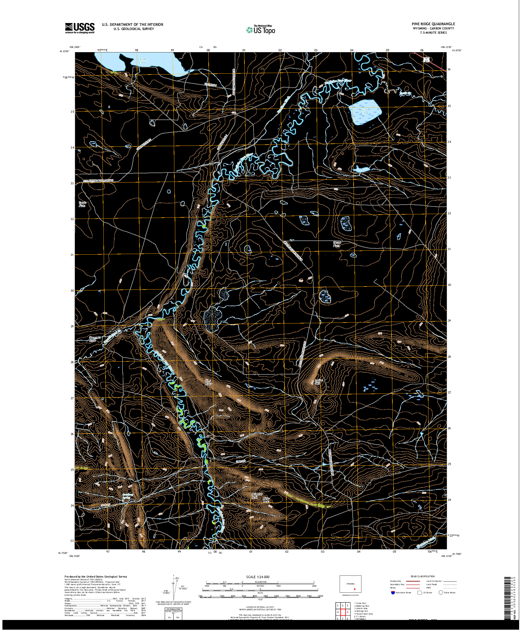 USGS US TOPO 7.5-MINUTE MAP FOR PINE RIDGE, WY 2017