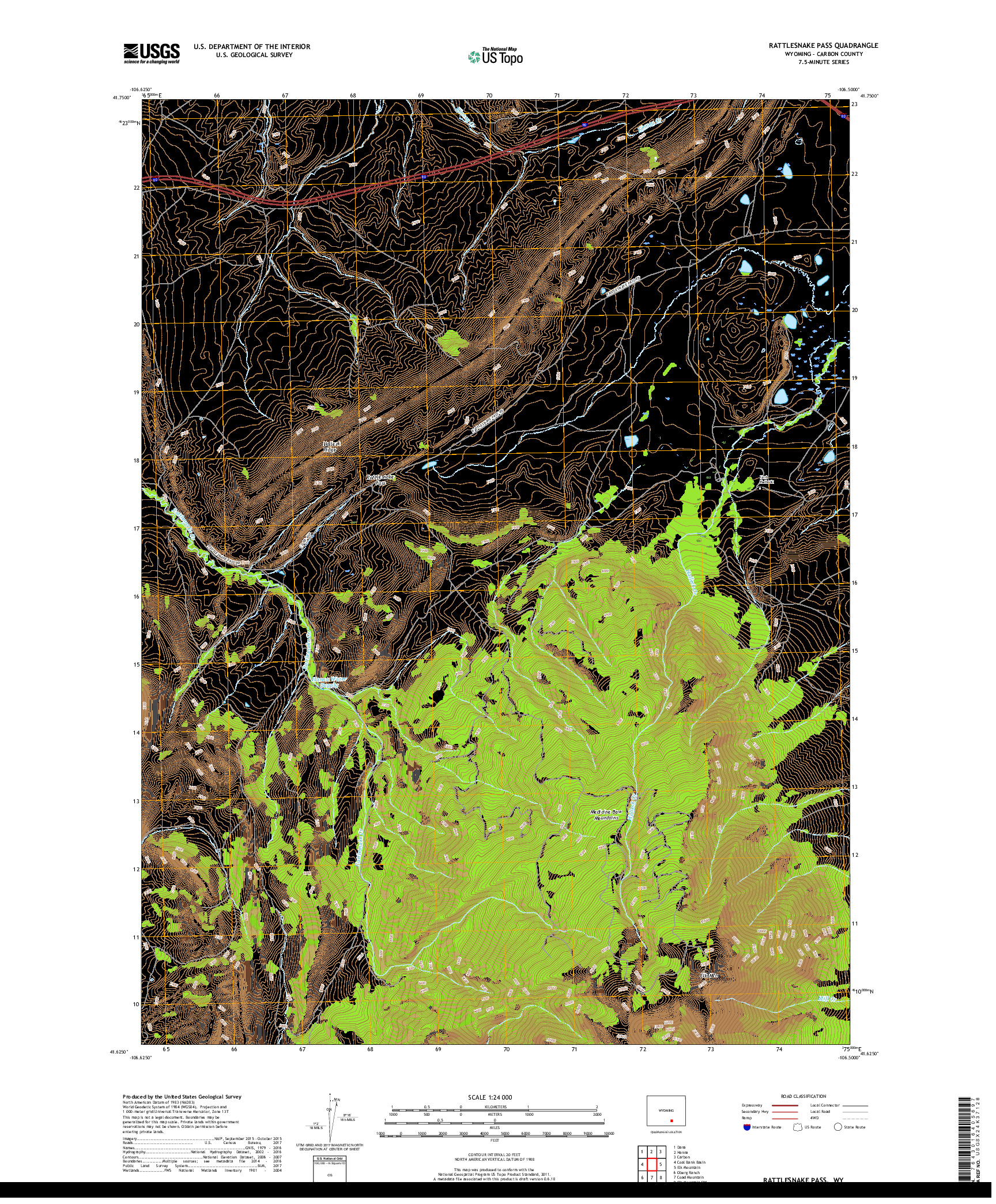 USGS US TOPO 7.5-MINUTE MAP FOR RATTLESNAKE PASS, WY 2017