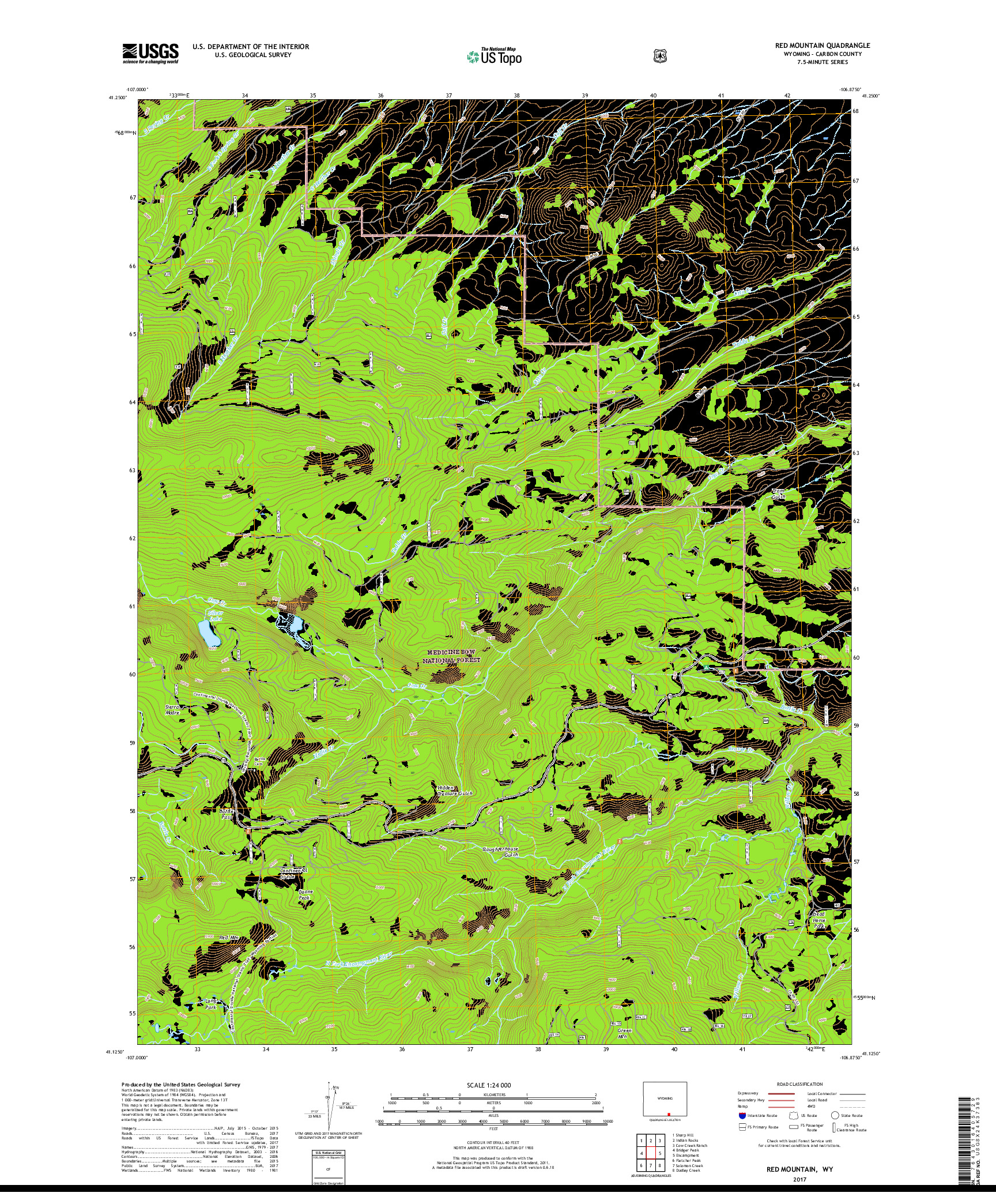 USGS US TOPO 7.5-MINUTE MAP FOR RED MOUNTAIN, WY 2017