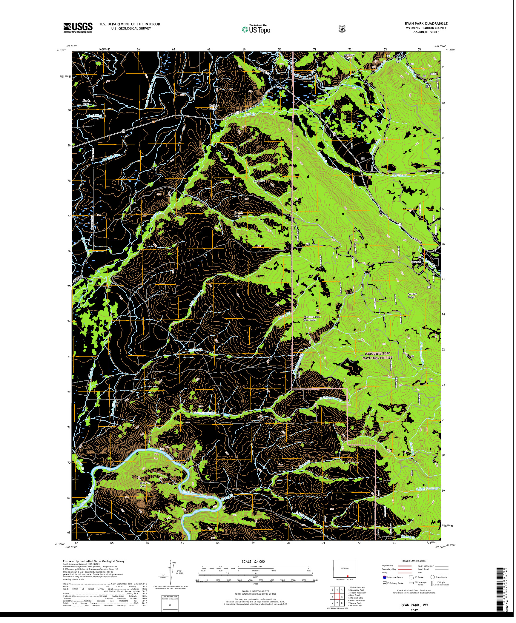 USGS US TOPO 7.5-MINUTE MAP FOR RYAN PARK, WY 2017