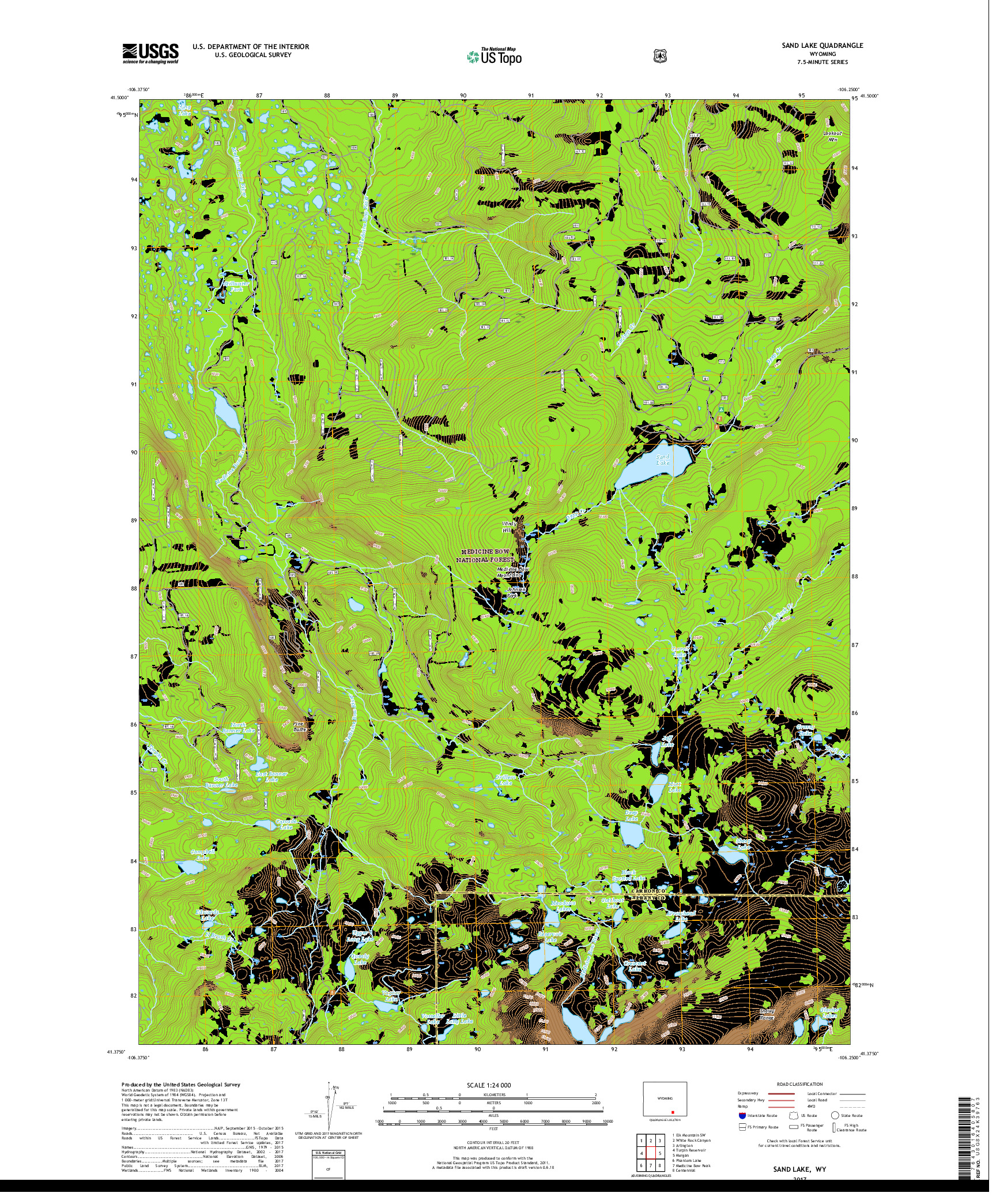 USGS US TOPO 7.5-MINUTE MAP FOR SAND LAKE, WY 2017