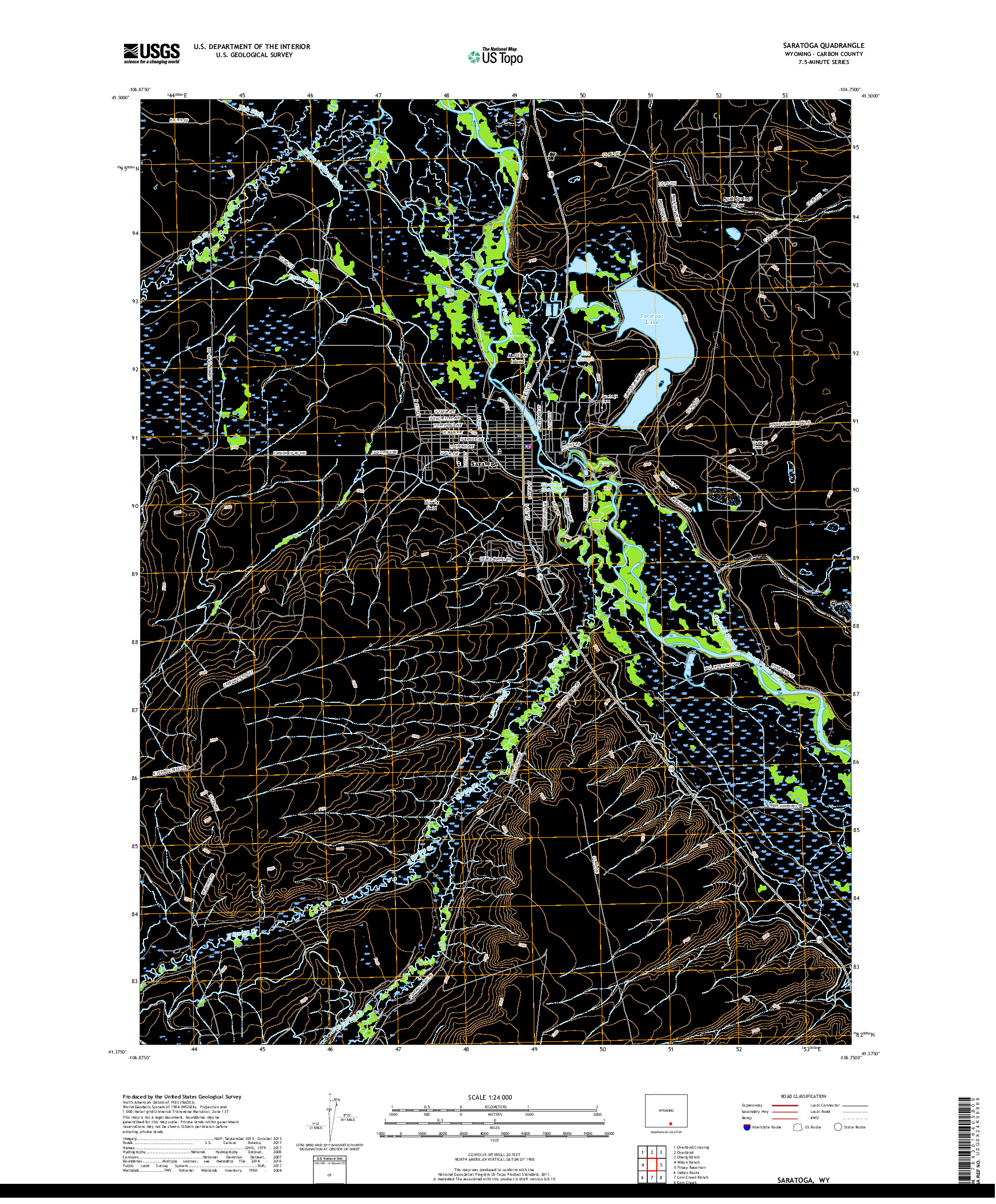 USGS US TOPO 7.5-MINUTE MAP FOR SARATOGA, WY 2017