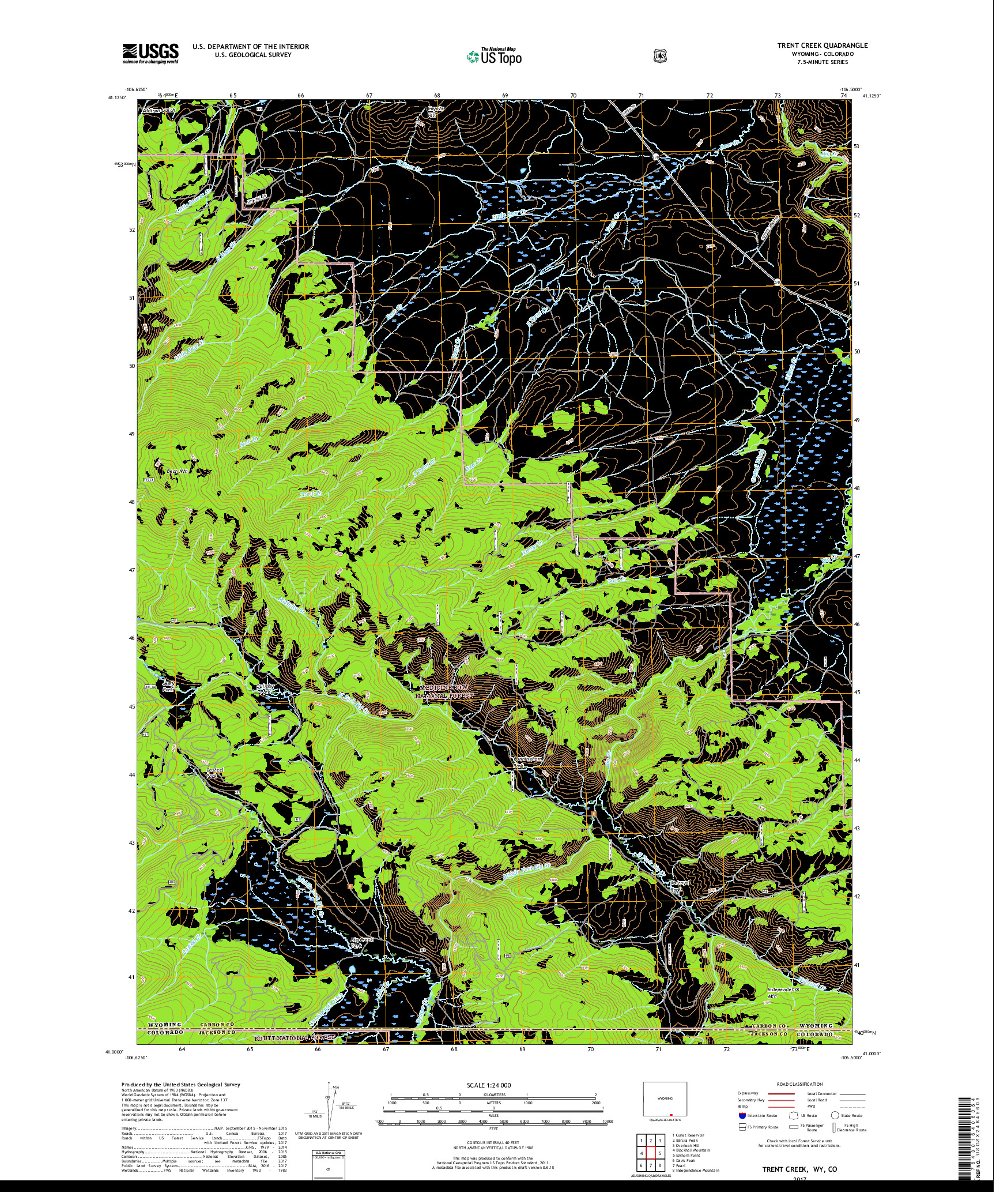 USGS US TOPO 7.5-MINUTE MAP FOR TRENT CREEK, WY,CO 2017