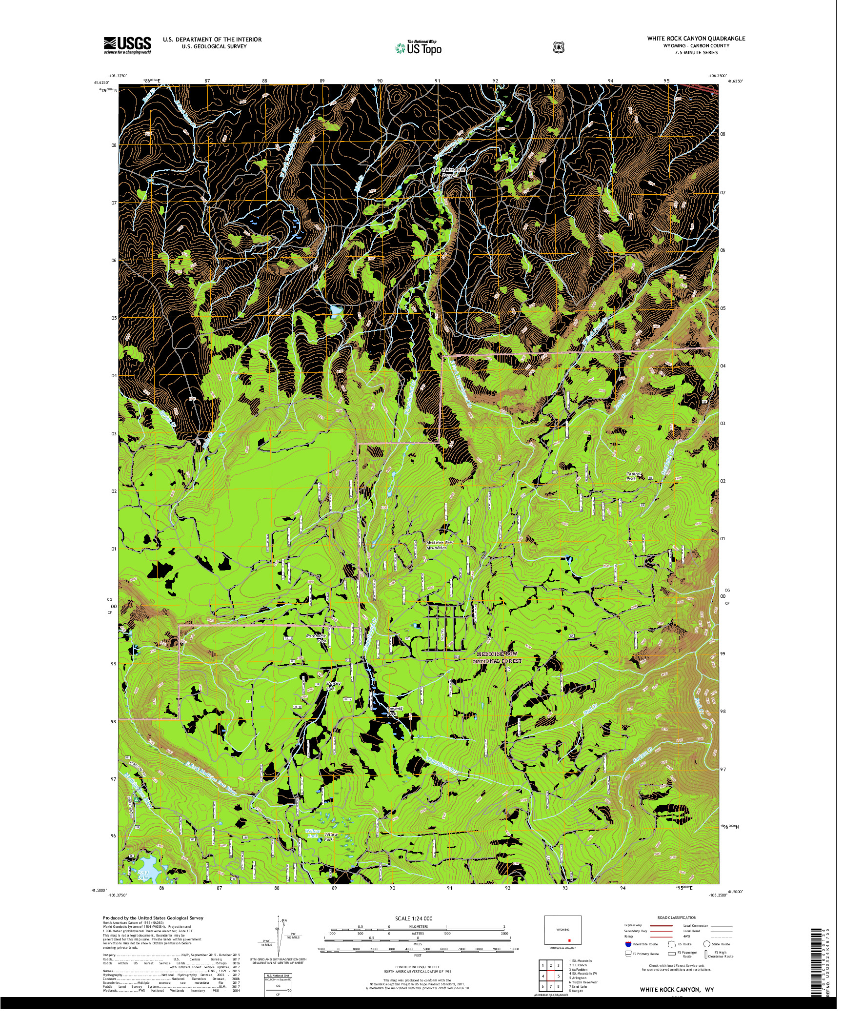 USGS US TOPO 7.5-MINUTE MAP FOR WHITE ROCK CANYON, WY 2017