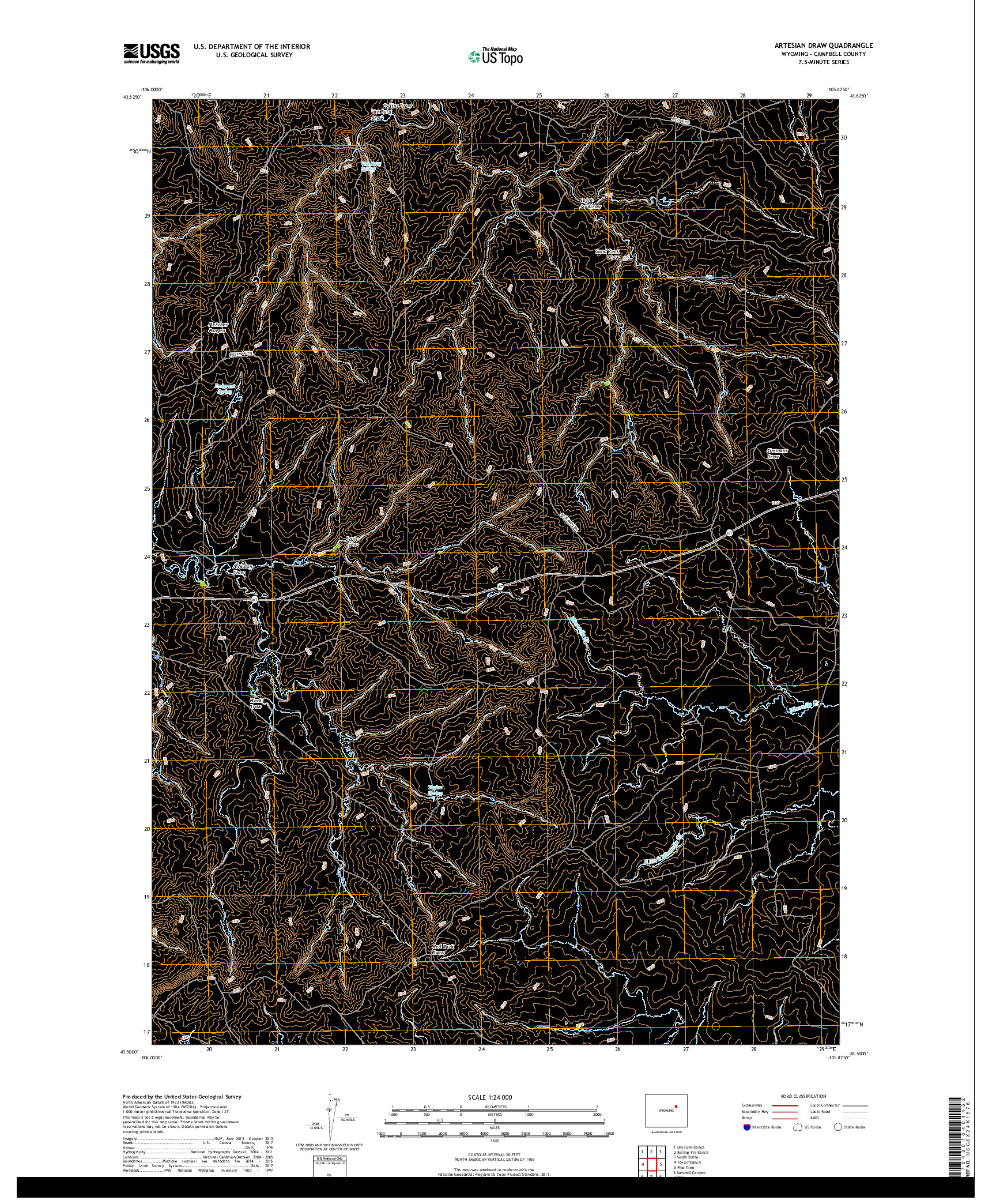 USGS US TOPO 7.5-MINUTE MAP FOR ARTESIAN DRAW, WY 2017