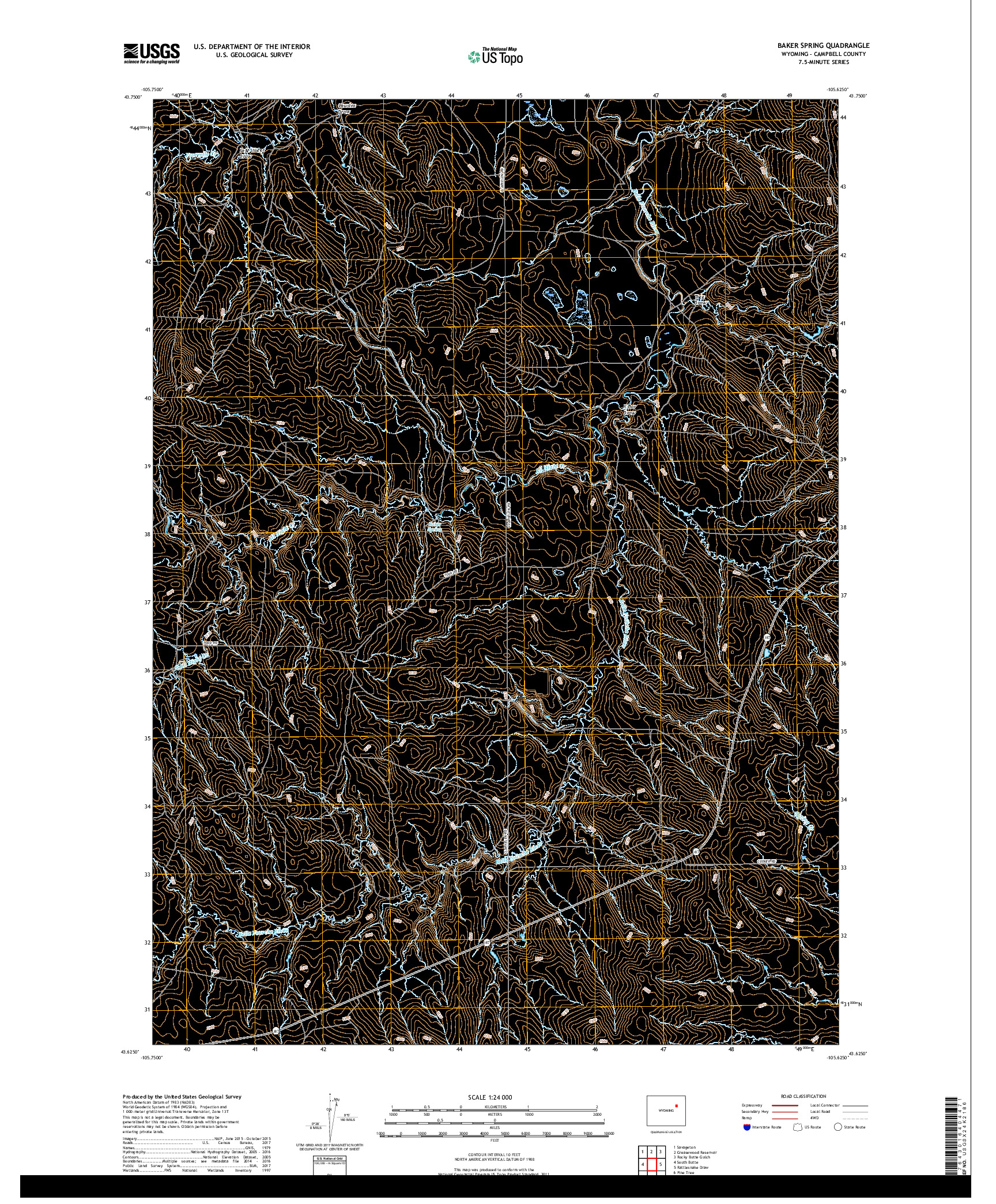 USGS US TOPO 7.5-MINUTE MAP FOR BAKER SPRING, WY 2017