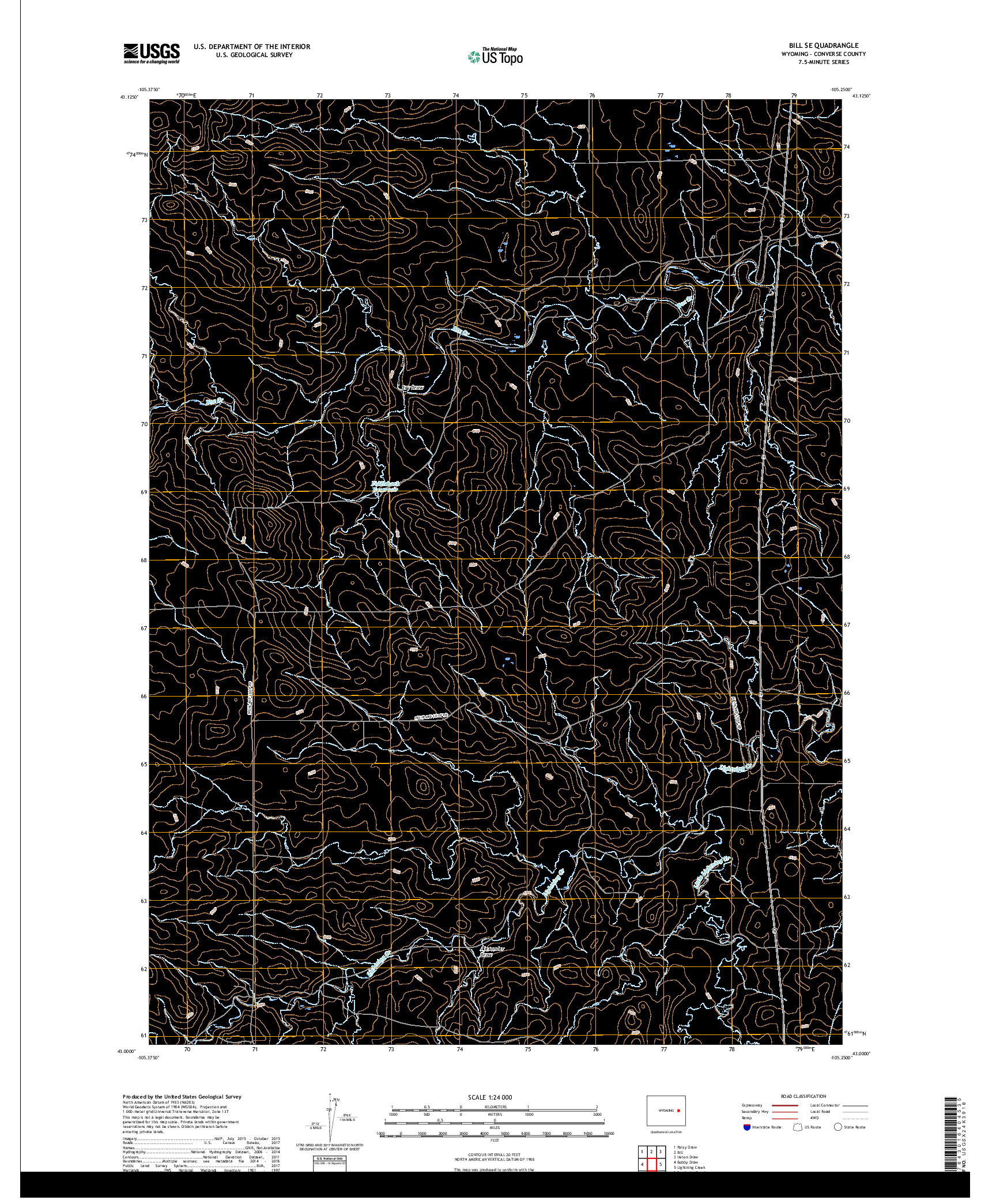 USGS US TOPO 7.5-MINUTE MAP FOR BILL SE, WY 2017