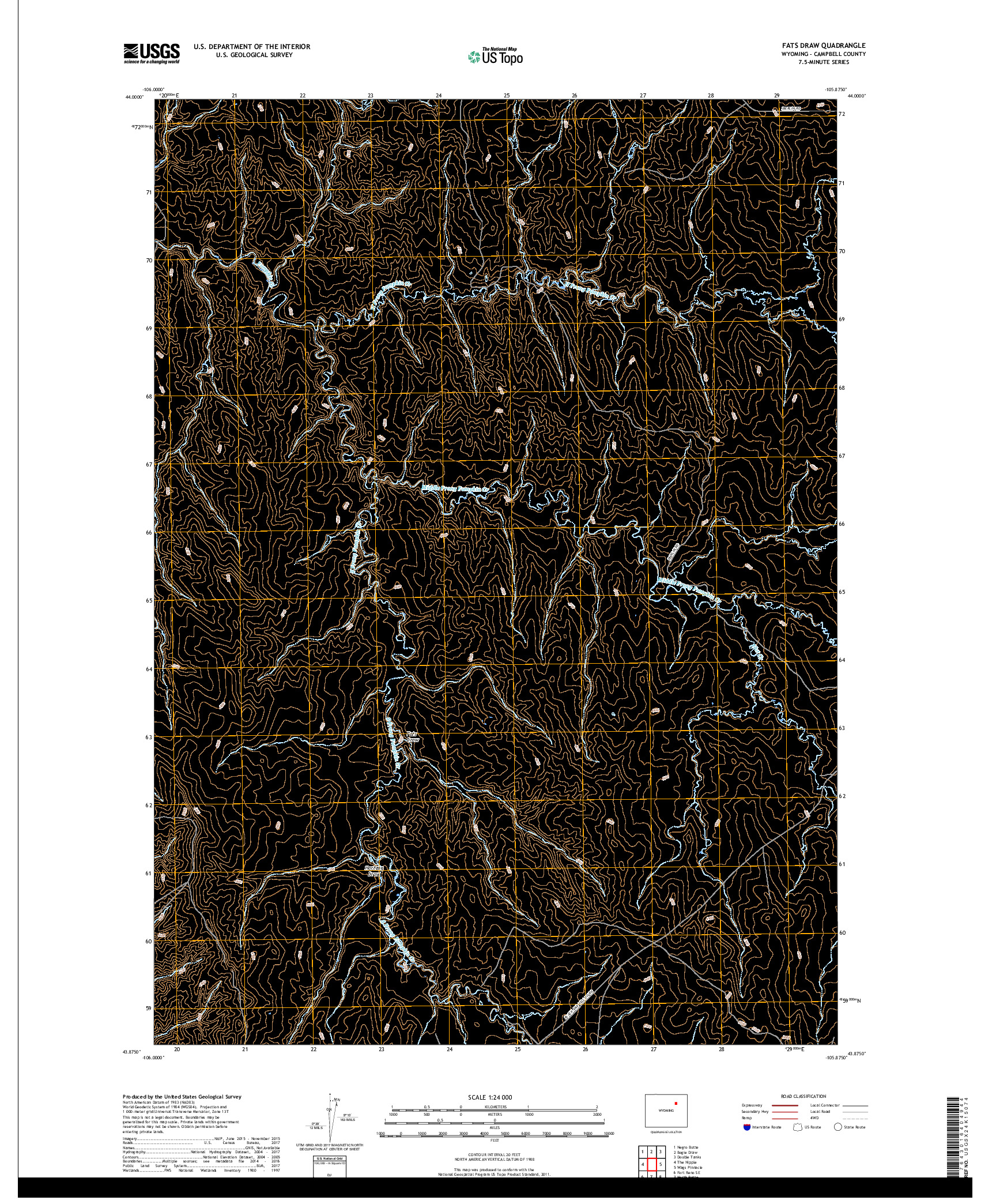 USGS US TOPO 7.5-MINUTE MAP FOR FATS DRAW, WY 2017