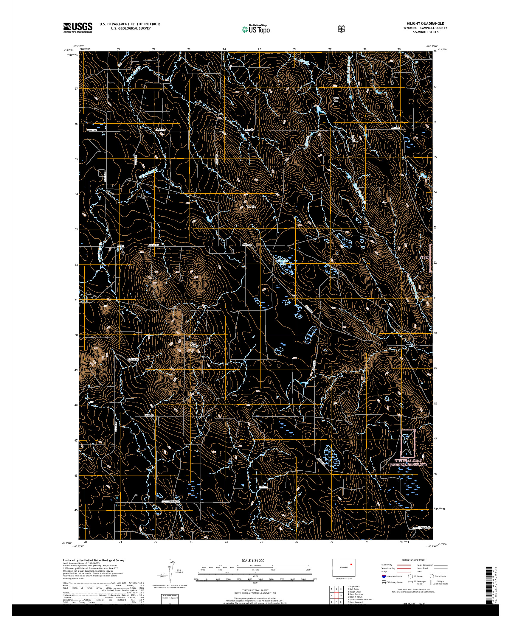 USGS US TOPO 7.5-MINUTE MAP FOR HILIGHT, WY 2017