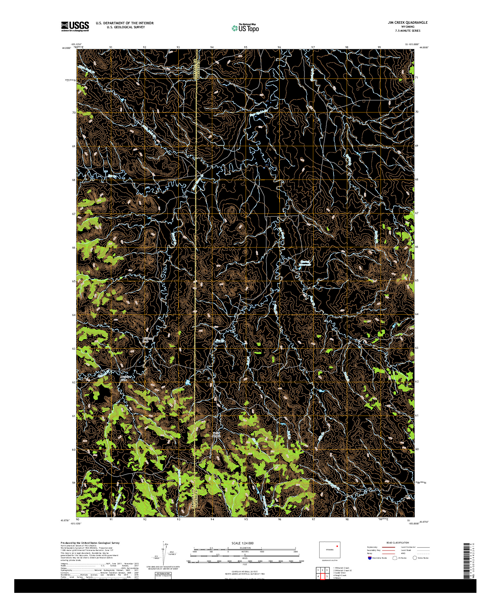 USGS US TOPO 7.5-MINUTE MAP FOR JIM CREEK, WY 2017