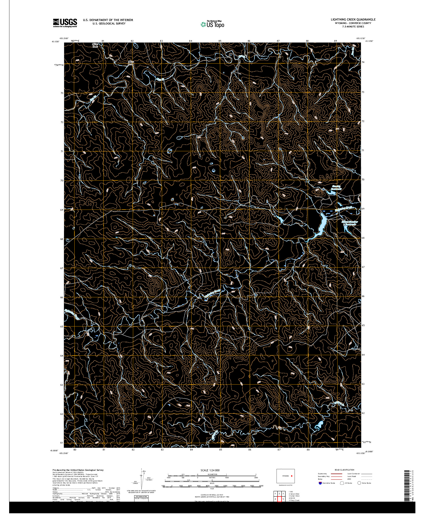 USGS US TOPO 7.5-MINUTE MAP FOR LIGHTNING CREEK, WY 2017