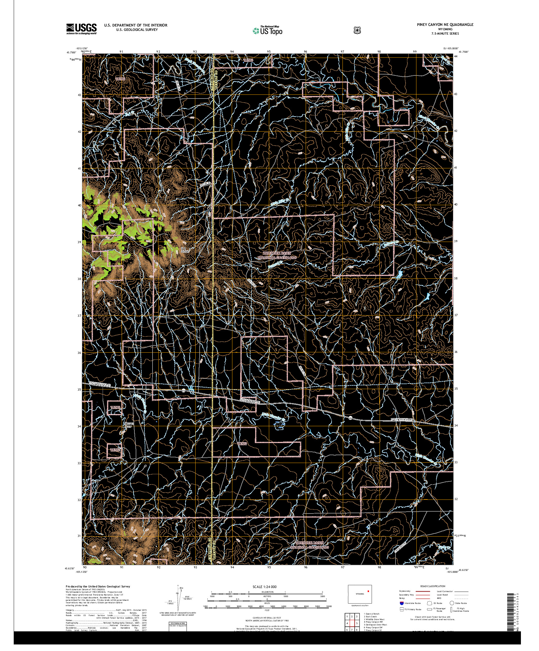 USGS US TOPO 7.5-MINUTE MAP FOR PINEY CANYON NE, WY 2017