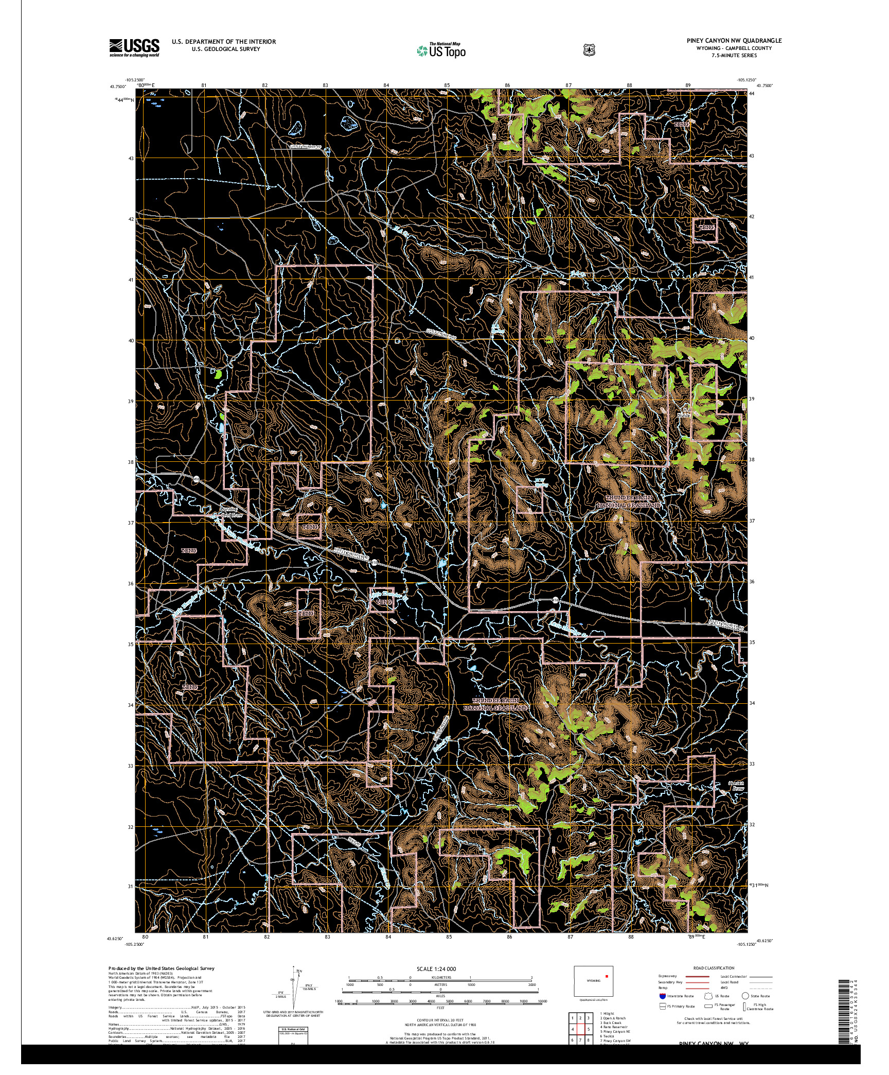 USGS US TOPO 7.5-MINUTE MAP FOR PINEY CANYON NW, WY 2017