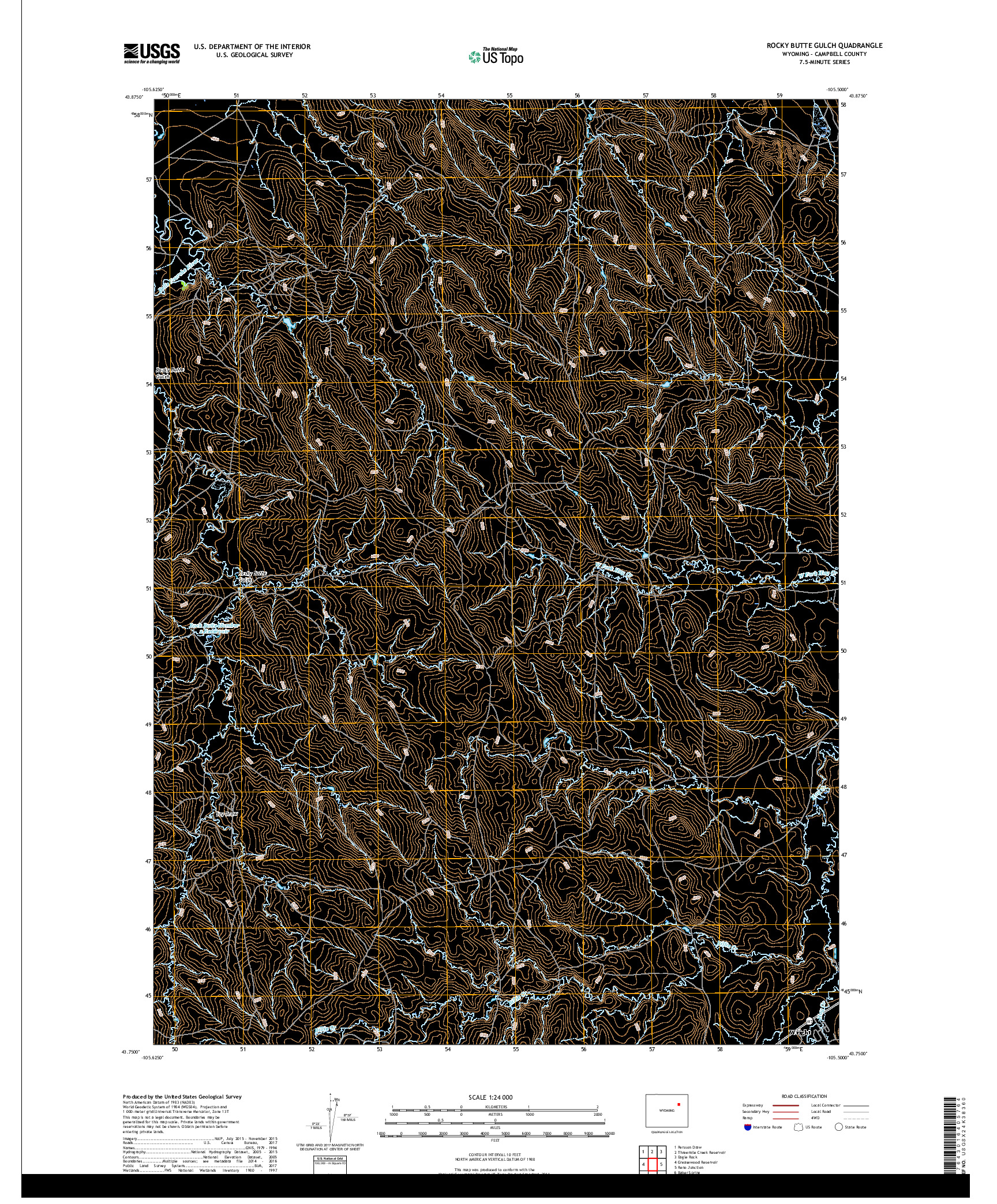 USGS US TOPO 7.5-MINUTE MAP FOR ROCKY BUTTE GULCH, WY 2017