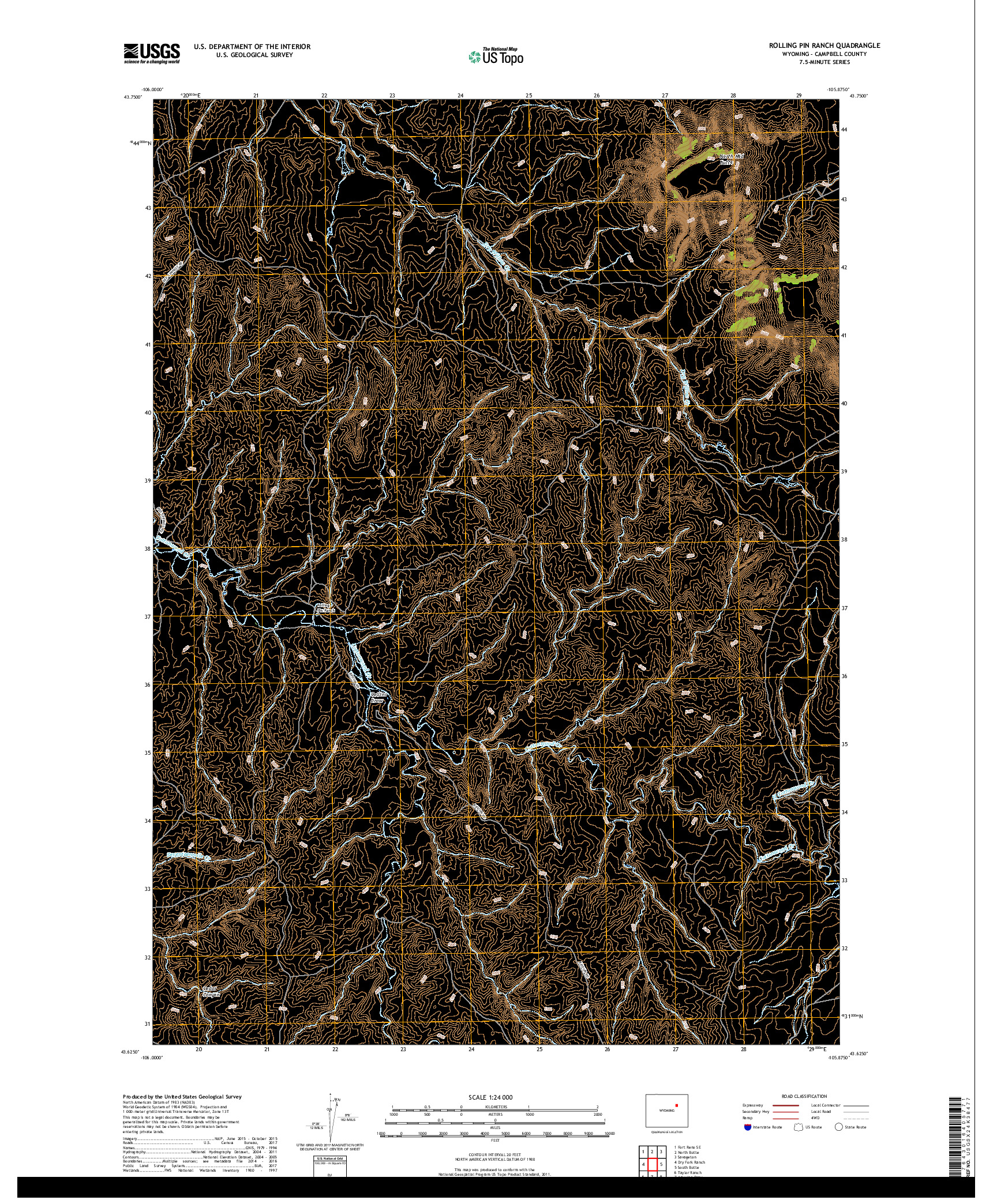 USGS US TOPO 7.5-MINUTE MAP FOR ROLLING PIN RANCH, WY 2017
