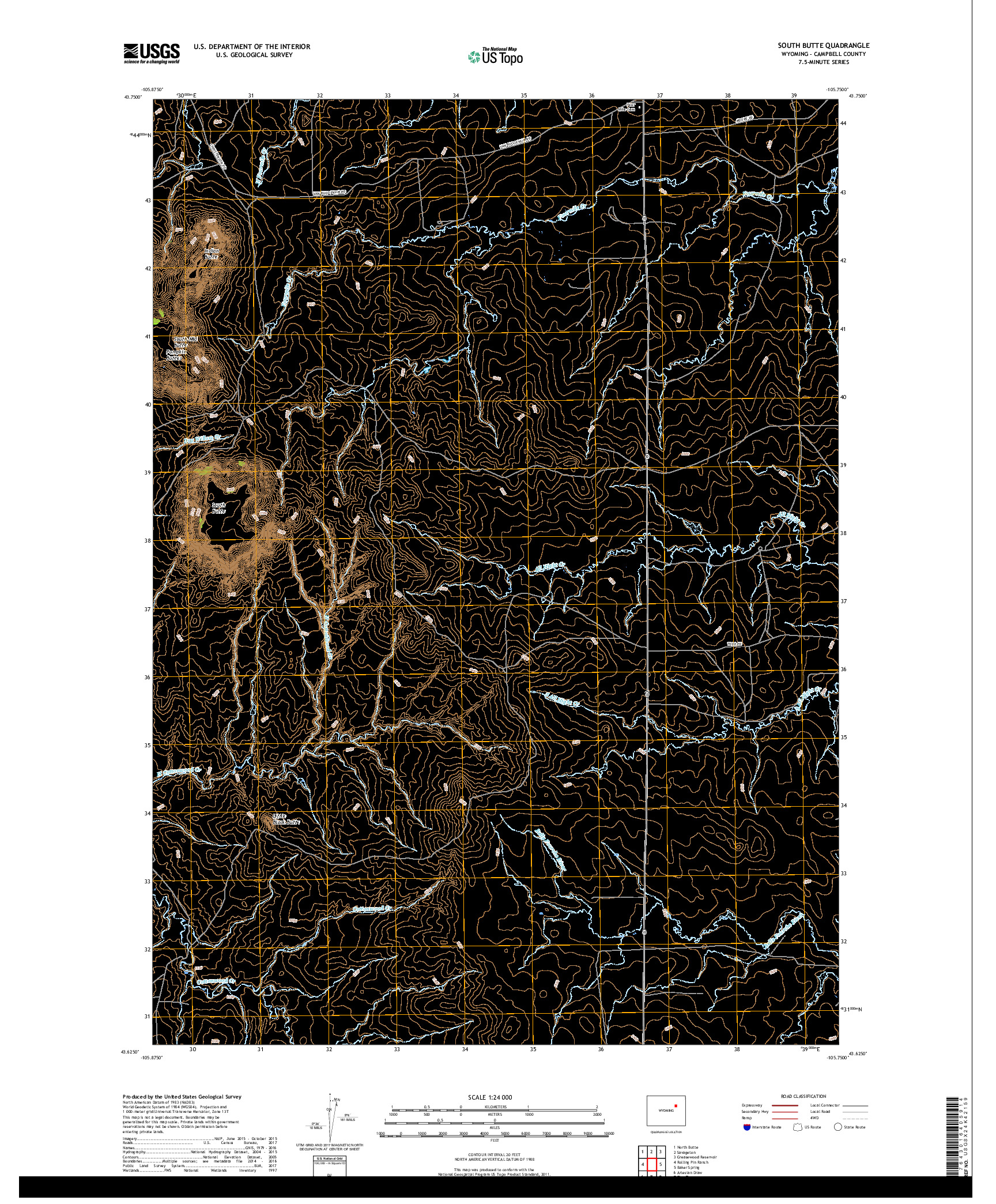 USGS US TOPO 7.5-MINUTE MAP FOR SOUTH BUTTE, WY 2017