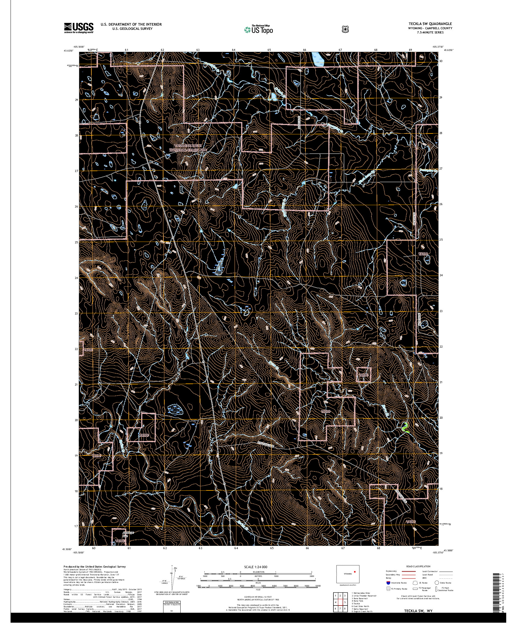 USGS US TOPO 7.5-MINUTE MAP FOR TECKLA SW, WY 2017