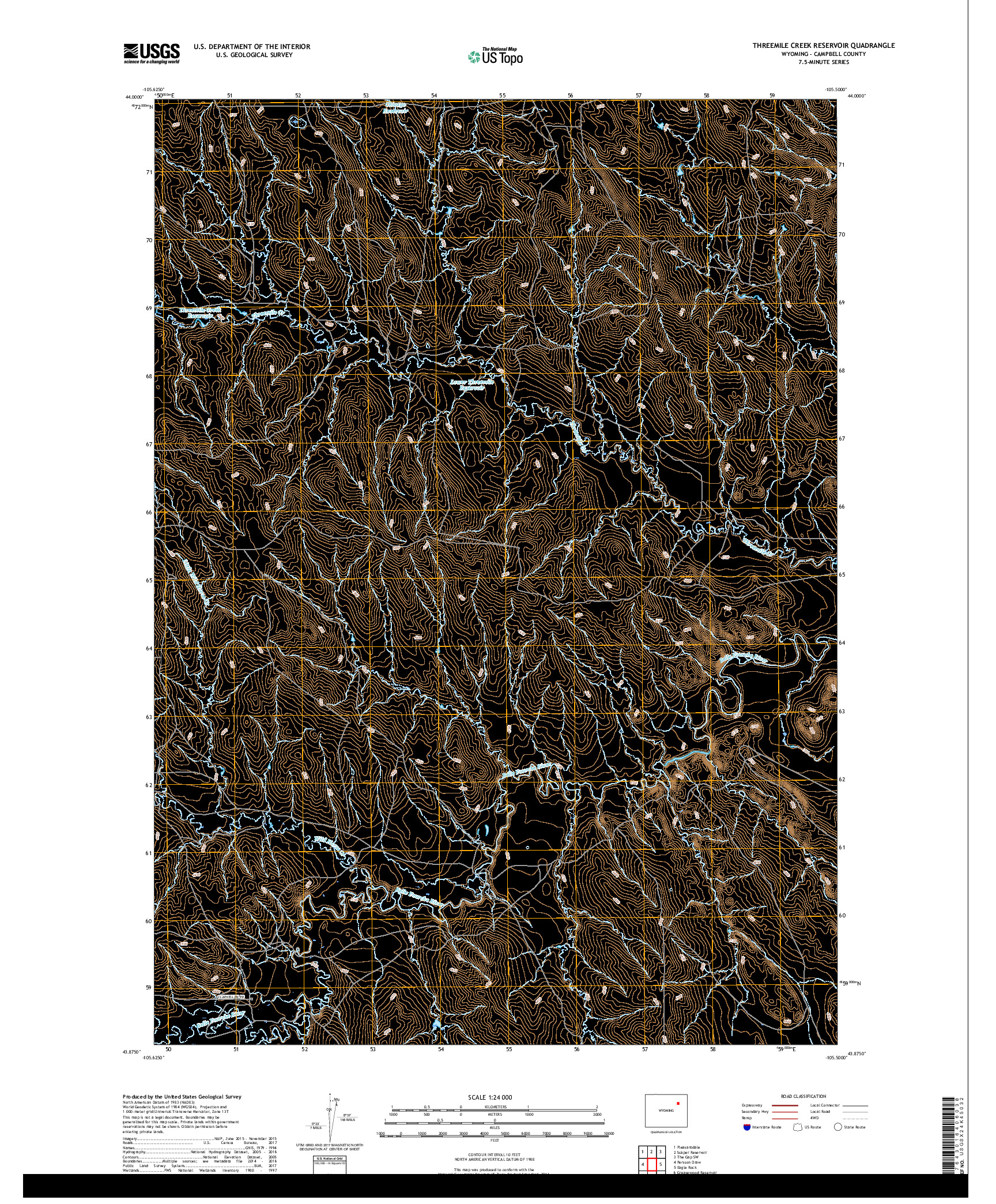 USGS US TOPO 7.5-MINUTE MAP FOR THREEMILE CREEK RESERVOIR, WY 2017