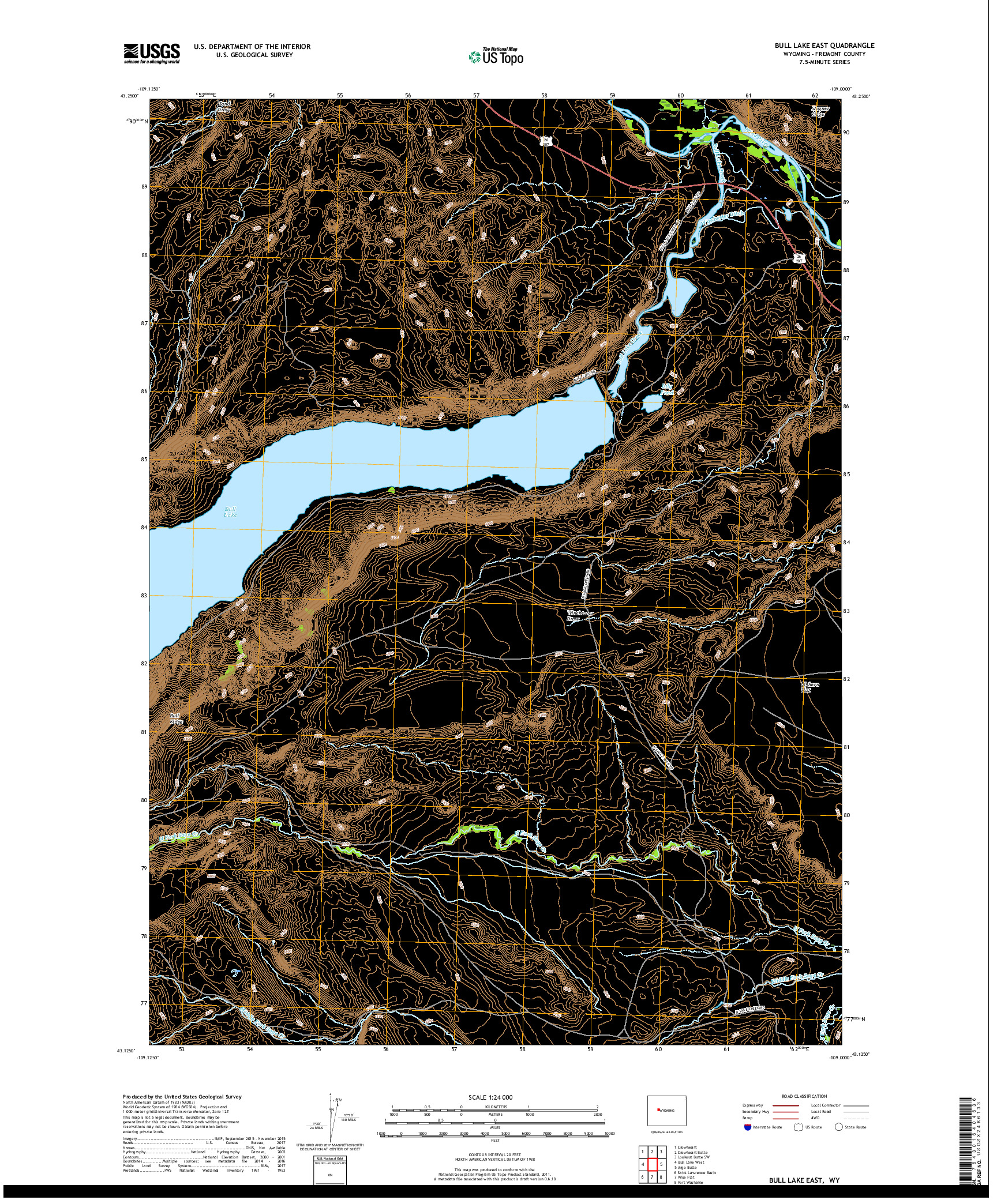 USGS US TOPO 7.5-MINUTE MAP FOR BULL LAKE EAST, WY 2017