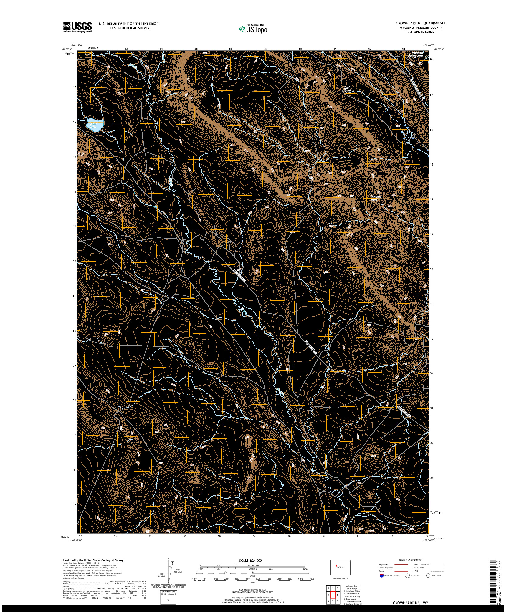 USGS US TOPO 7.5-MINUTE MAP FOR CROWHEART NE, WY 2017