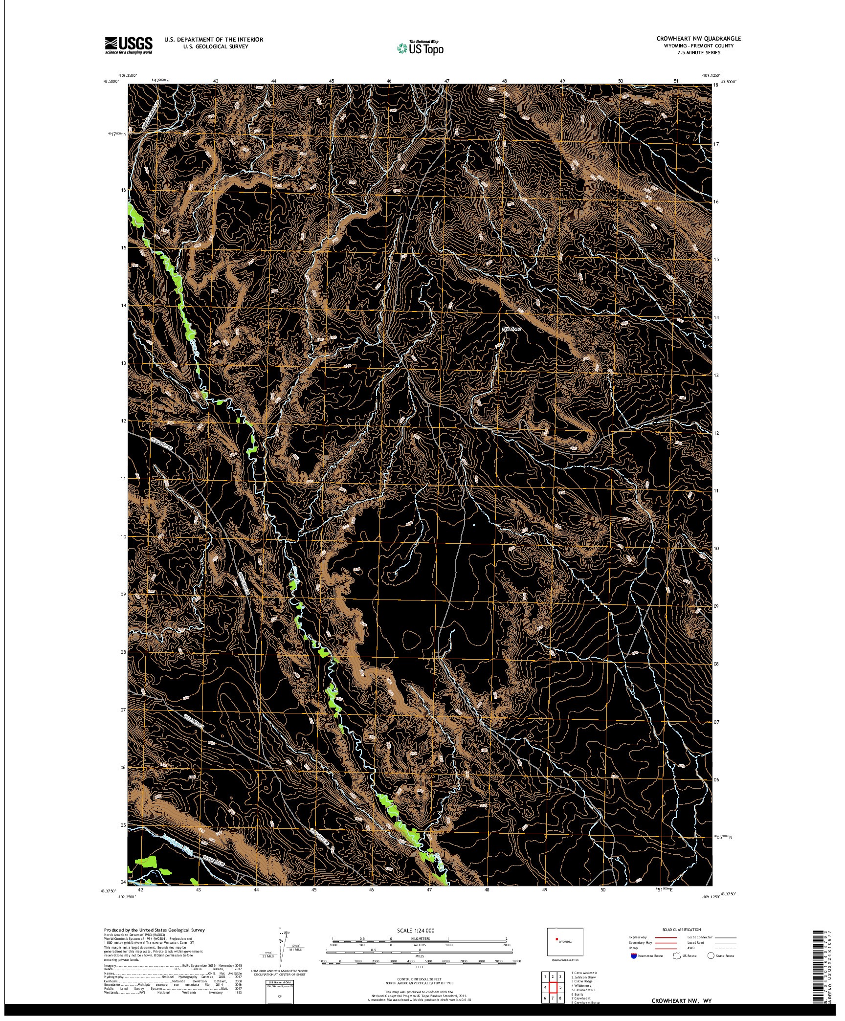 USGS US TOPO 7.5-MINUTE MAP FOR CROWHEART NW, WY 2017