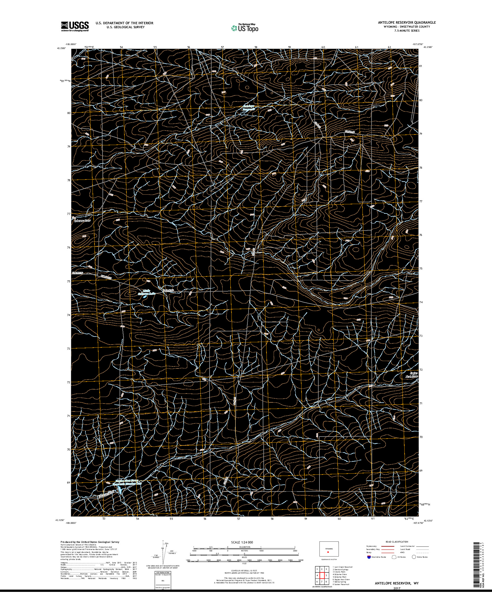 USGS US TOPO 7.5-MINUTE MAP FOR ANTELOPE RESERVOIR, WY 2017