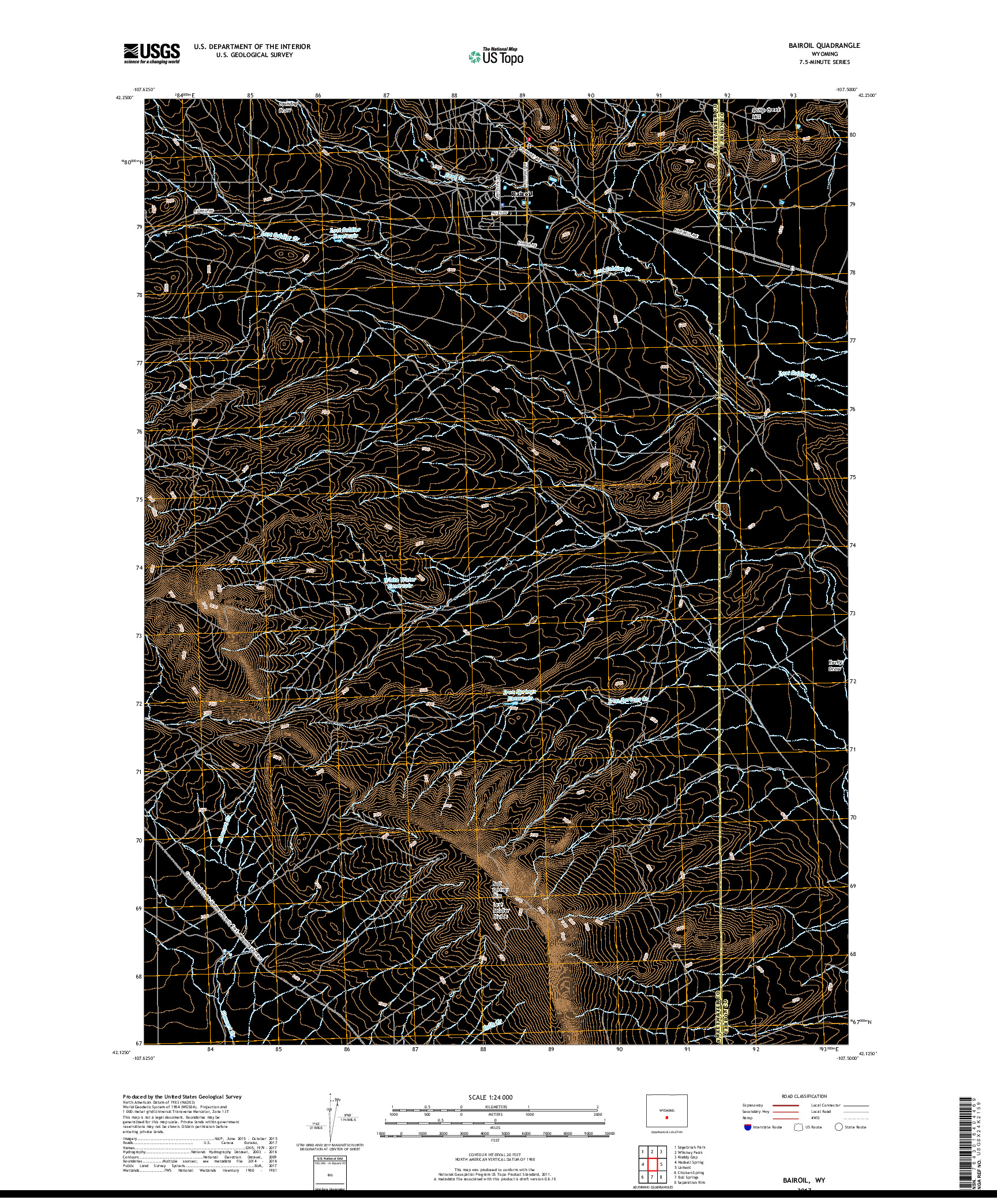 USGS US TOPO 7.5-MINUTE MAP FOR BAIROIL, WY 2017