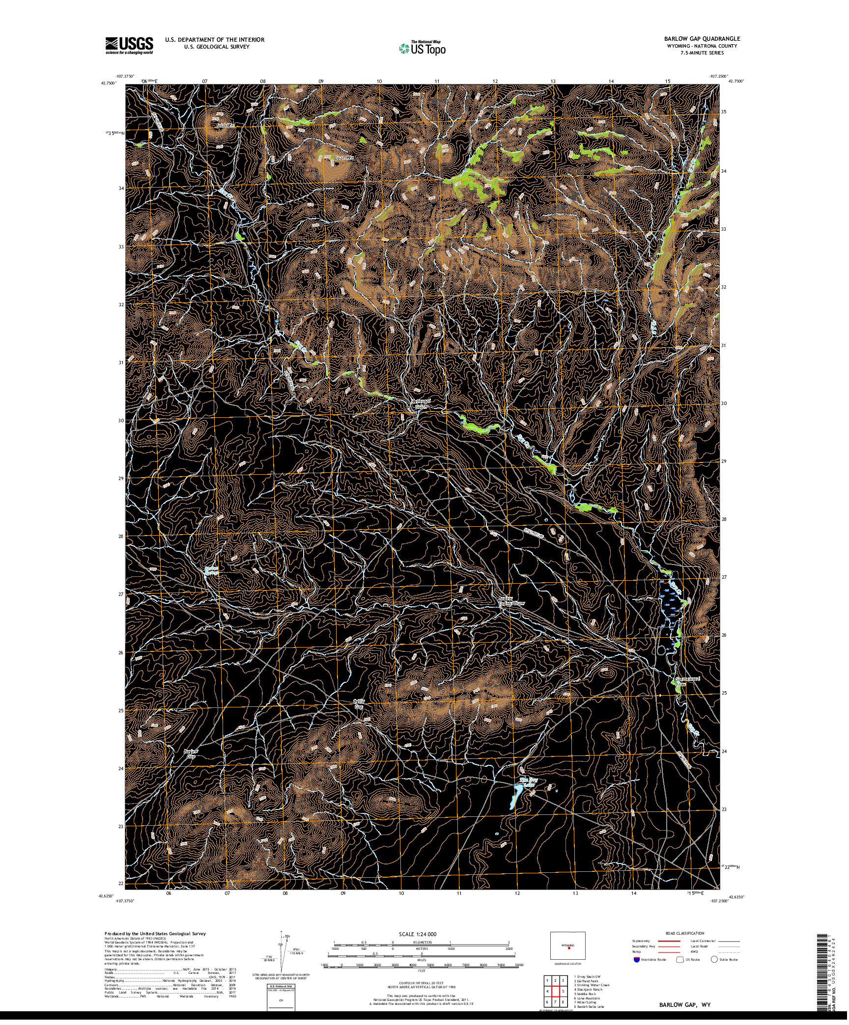 USGS US TOPO 7.5-MINUTE MAP FOR BARLOW GAP, WY 2017