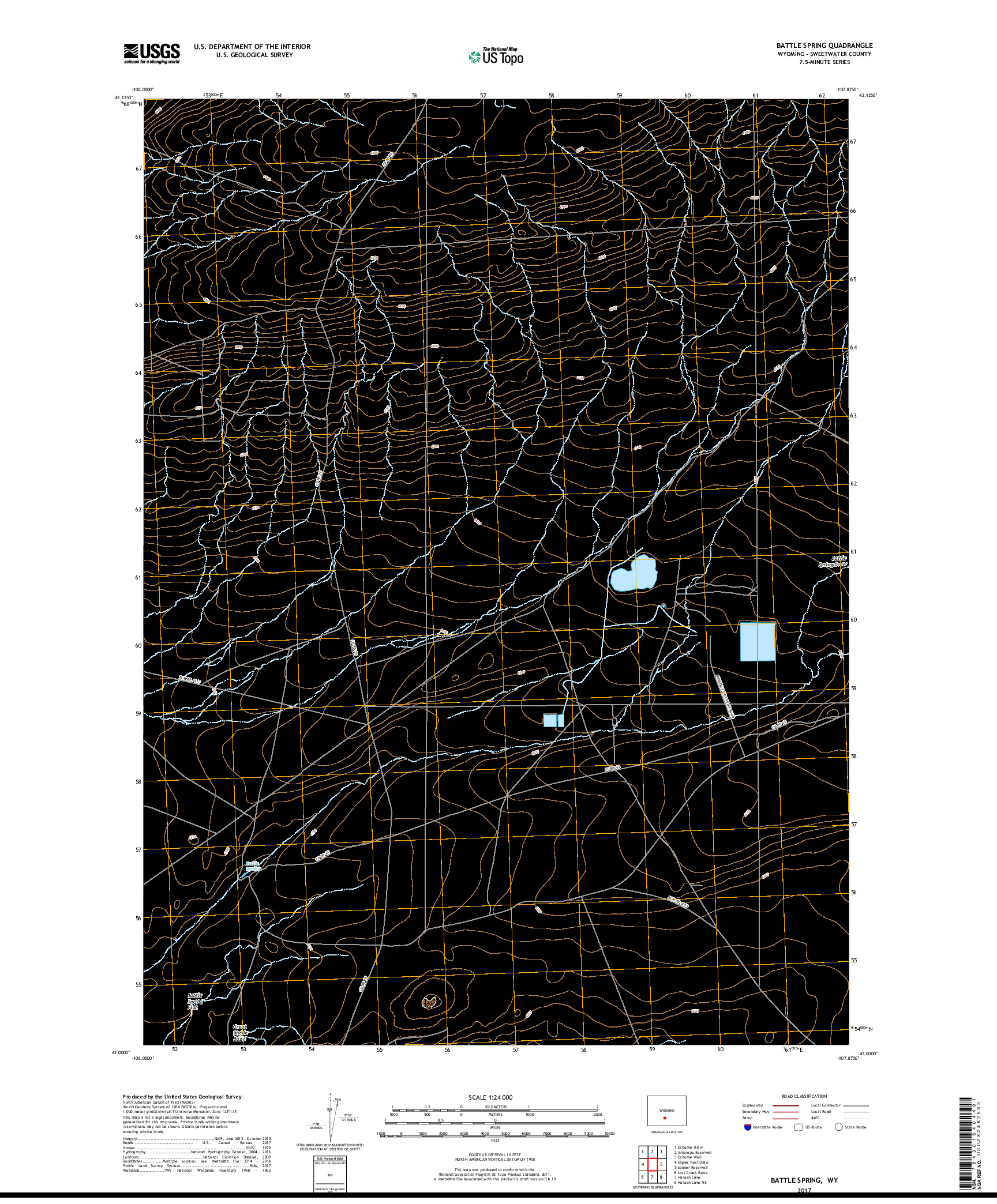 USGS US TOPO 7.5-MINUTE MAP FOR BATTLE SPRING, WY 2017